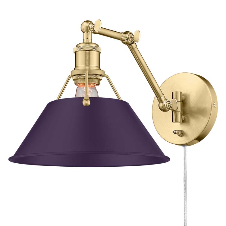 Yep by Golden Lighting Orwell 1-light Swing Arm in Brushed Champagne Brass and Exotic Purple shade