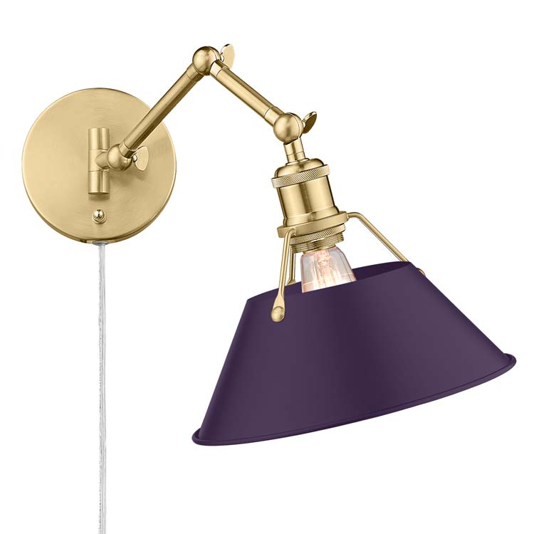 Yep by Golden Lighting Orwell 1-light Swing Arm in Brushed Champagne Brass and Exotic Purple shade