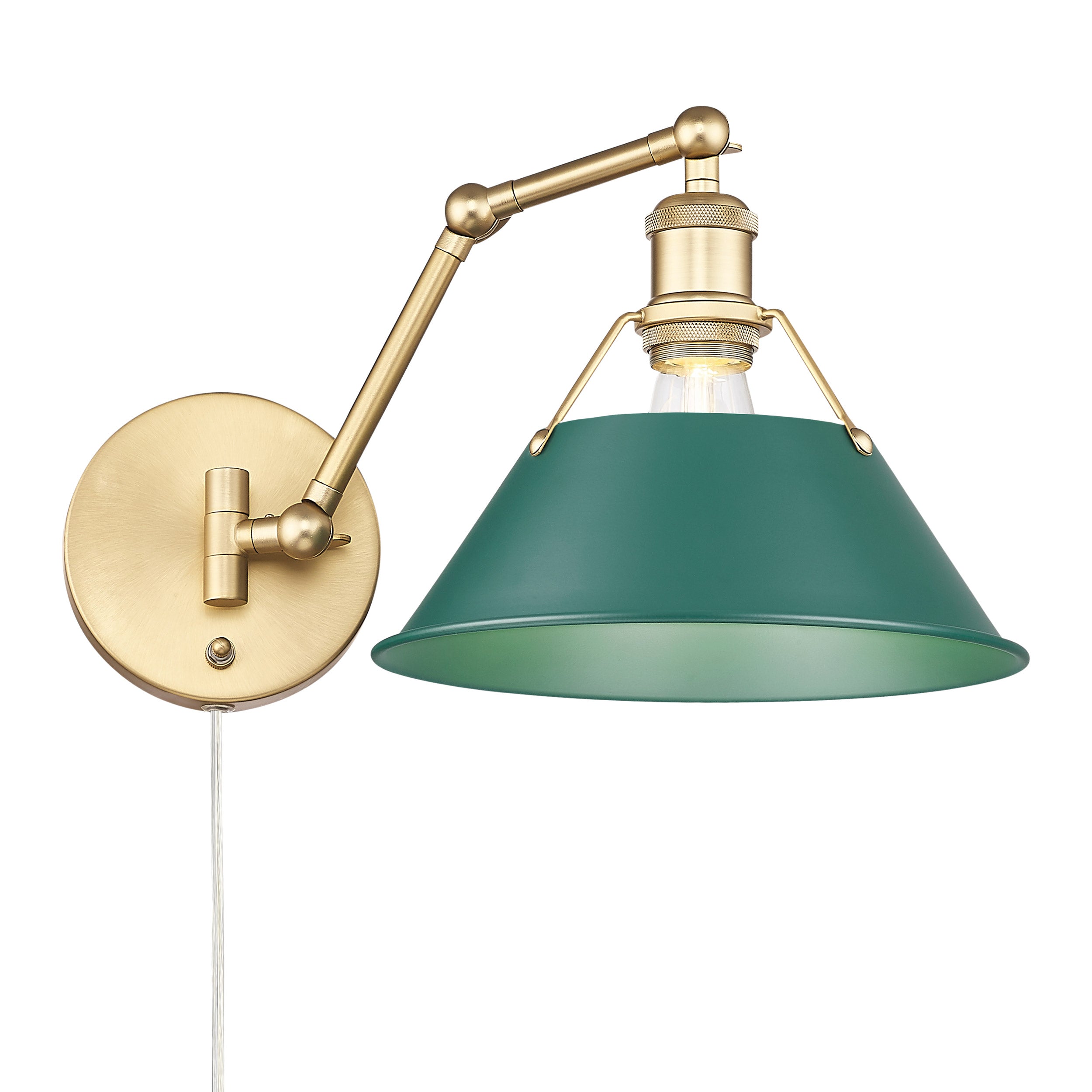 Yep by Golden Lighting Orwell 1-light Swing Arm in Brushed Champagne Brass and Pine Green shade