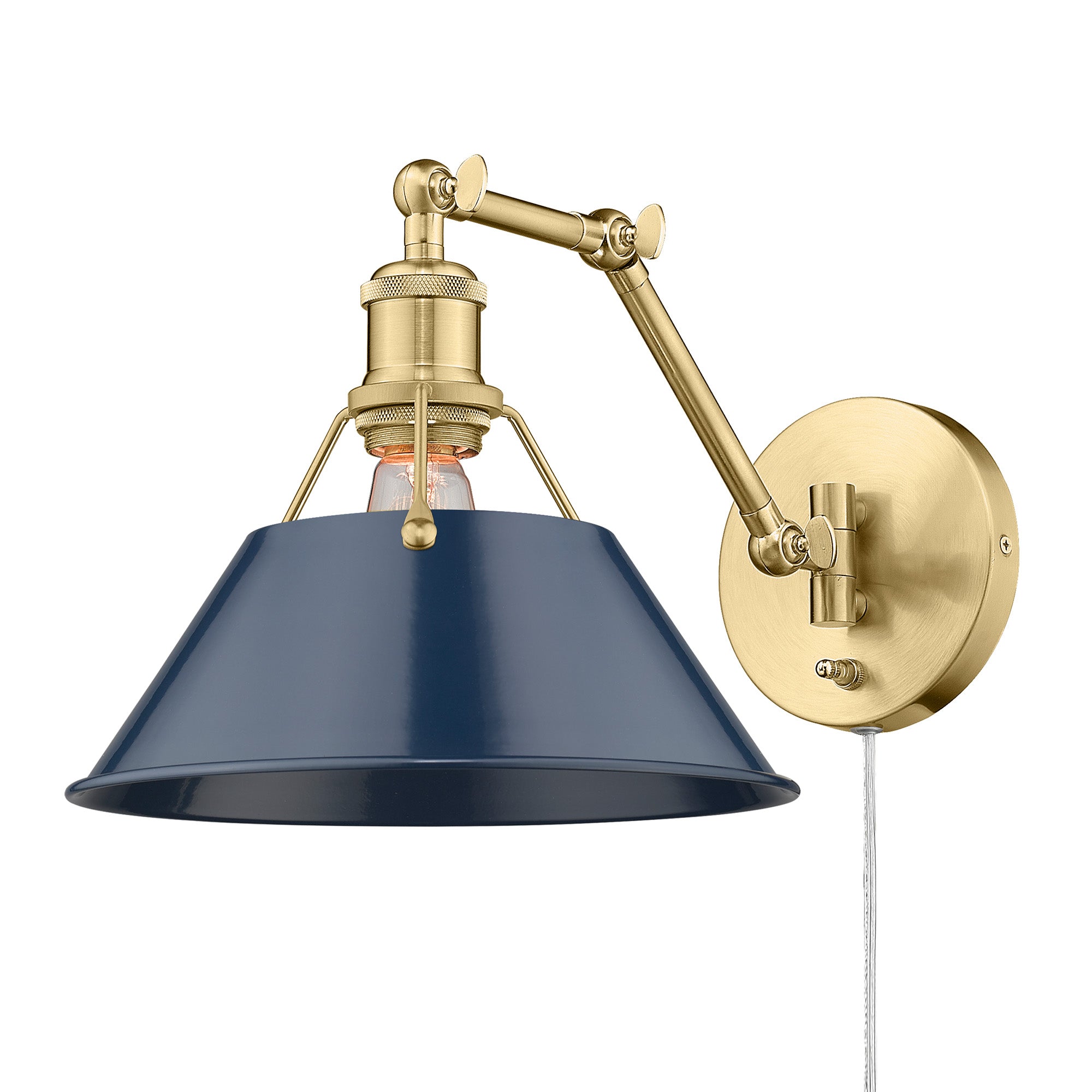 Yep by Golden Lighting Orwell 1-light Swing Arm in Brushed Champagne Brass and Navy Blue shade