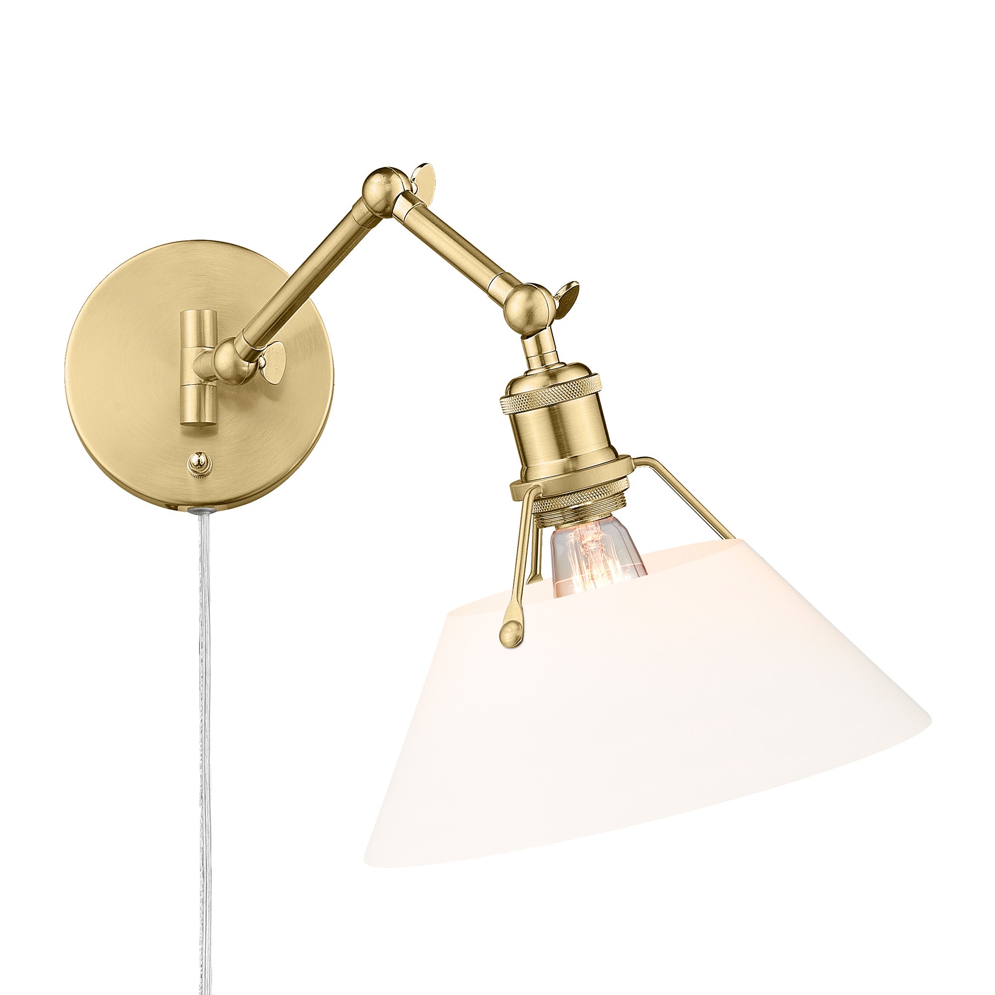 Yep by Golden Lighting Orwell 1-light Swing Arm Wall Lamp in Brushed Champagne Brass and Opal Glass - Default Title - Golden Lighting