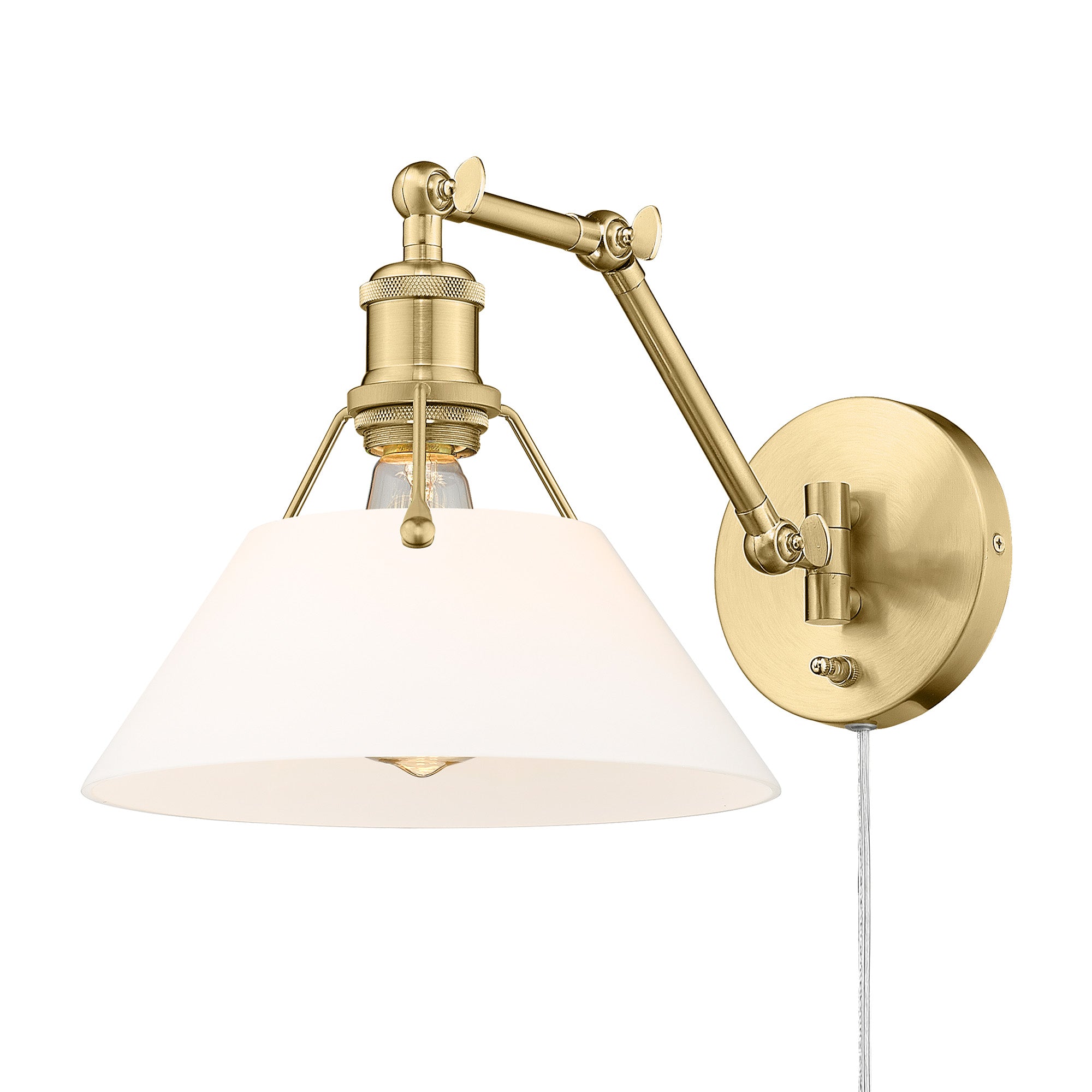 Yep by Golden Lighting Orwell 1-light Swing Arm Wall Lamp in Brushed Champagne Brass and Opal Glass - - Golden Lighting