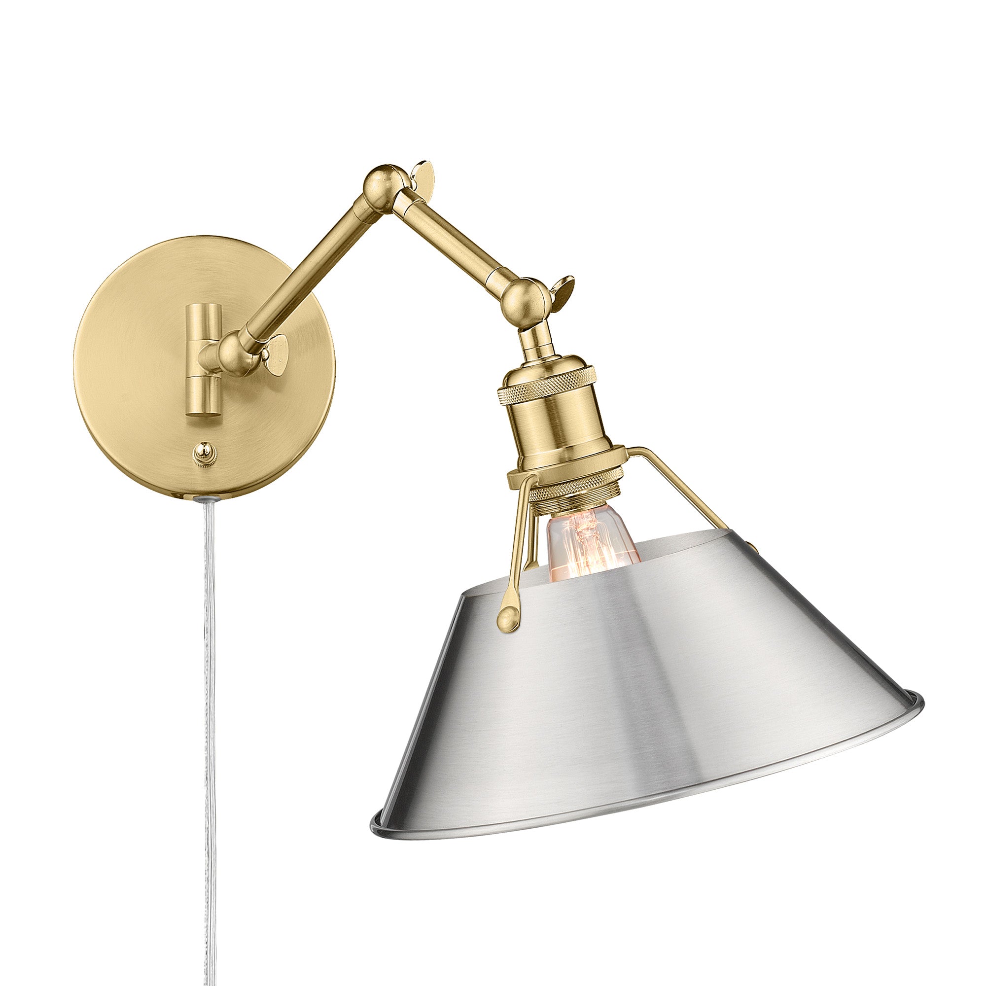Yep by Golden Lighting Orwell 1-light Swing Arm Wall Lamp in Brushed Champagne Brass and Pewter shade