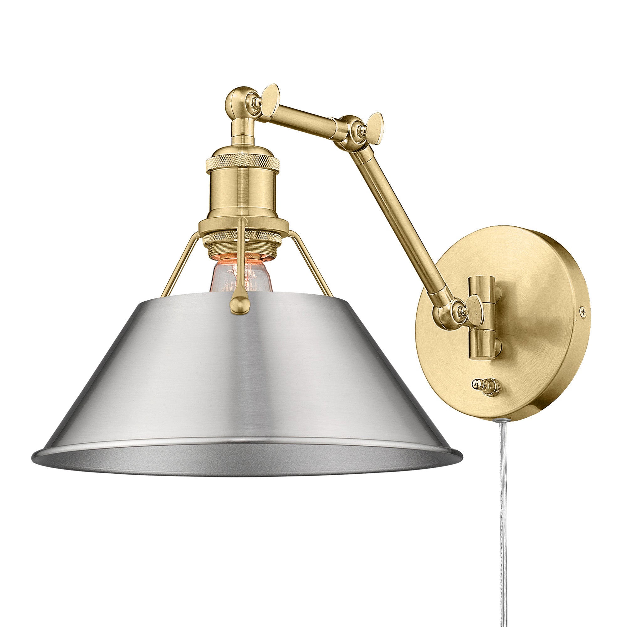 Yep by Golden Lighting Orwell 1-light Swing Arm Wall Lamp in Brushed Champagne Brass and Pewter shade