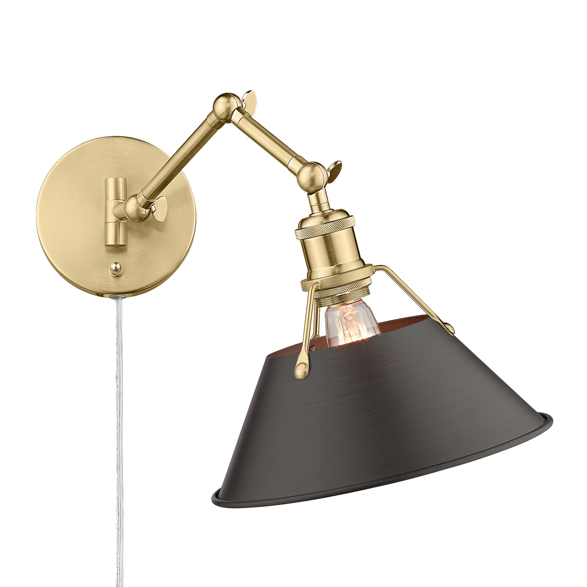 Yep by Golden Lighting Orwell 1-light Swing Arm in Brushed Champagne Brass and Rubbed Bronze shade