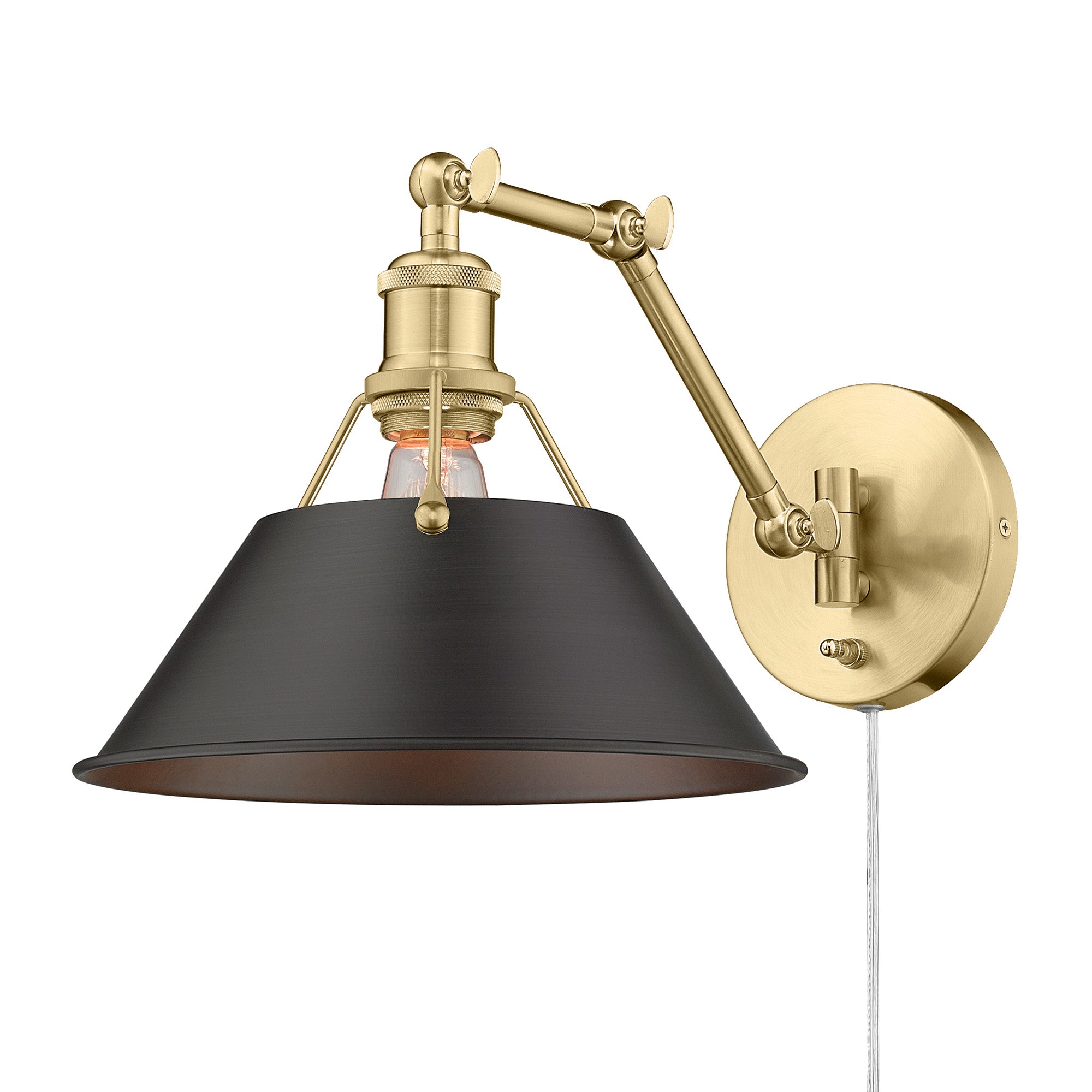 Yep by Golden Lighting Orwell 1-light Swing Arm in Brushed Champagne Brass and Rubbed Bronze shade