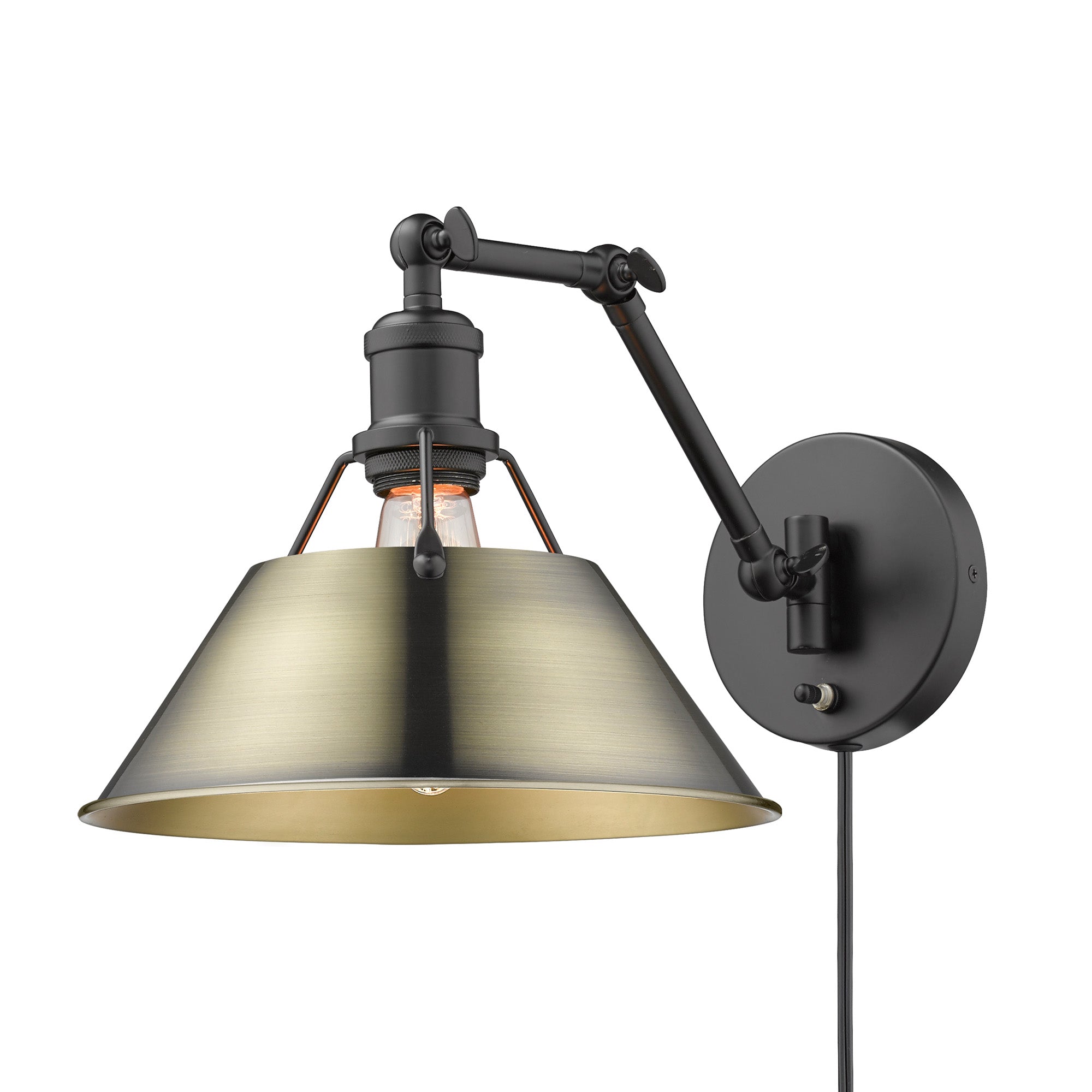 Yep by Golden Lighting Orwell 1-light Swing Arm Wall Lamp in Matte Black and Aged Brass shade