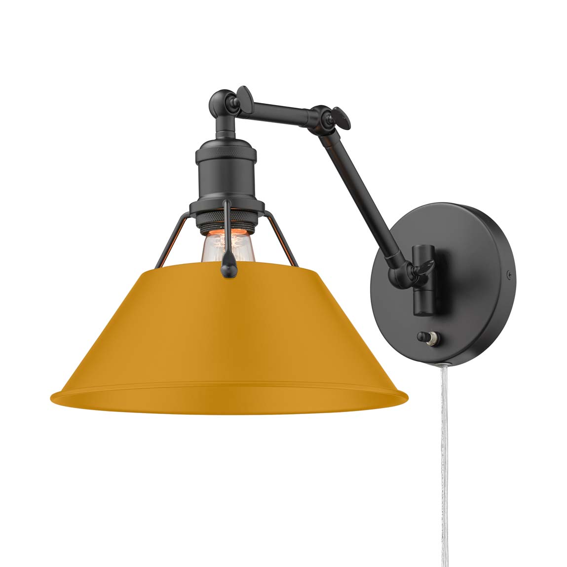 Yep by Golden Lighting Orwell 1-light Swing Arm Wall Lamp in Matte Black and Auric Yellow shade