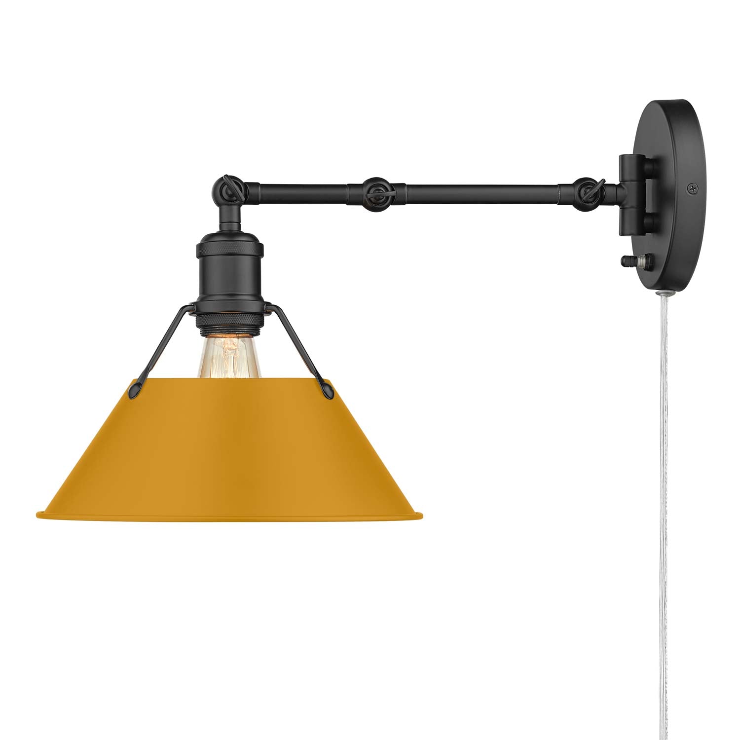 Yep by Golden Lighting Orwell 1-light Swing Arm Wall Lamp in Matte Black and Auric Yellow shade