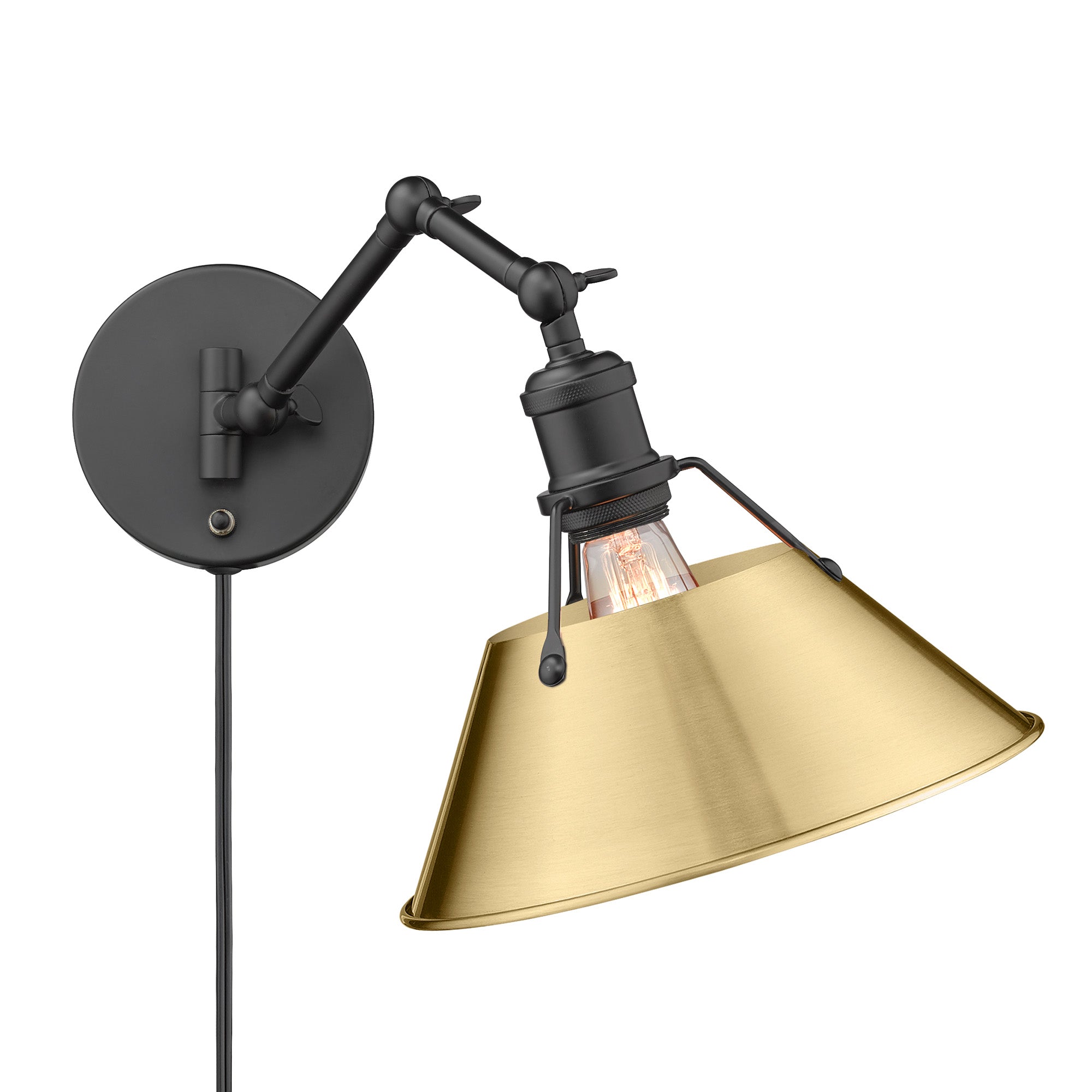 Yep by Golden Lighting Orwell 1-light Swing Arm in Matte Black and Brushed Champagne Brass shade