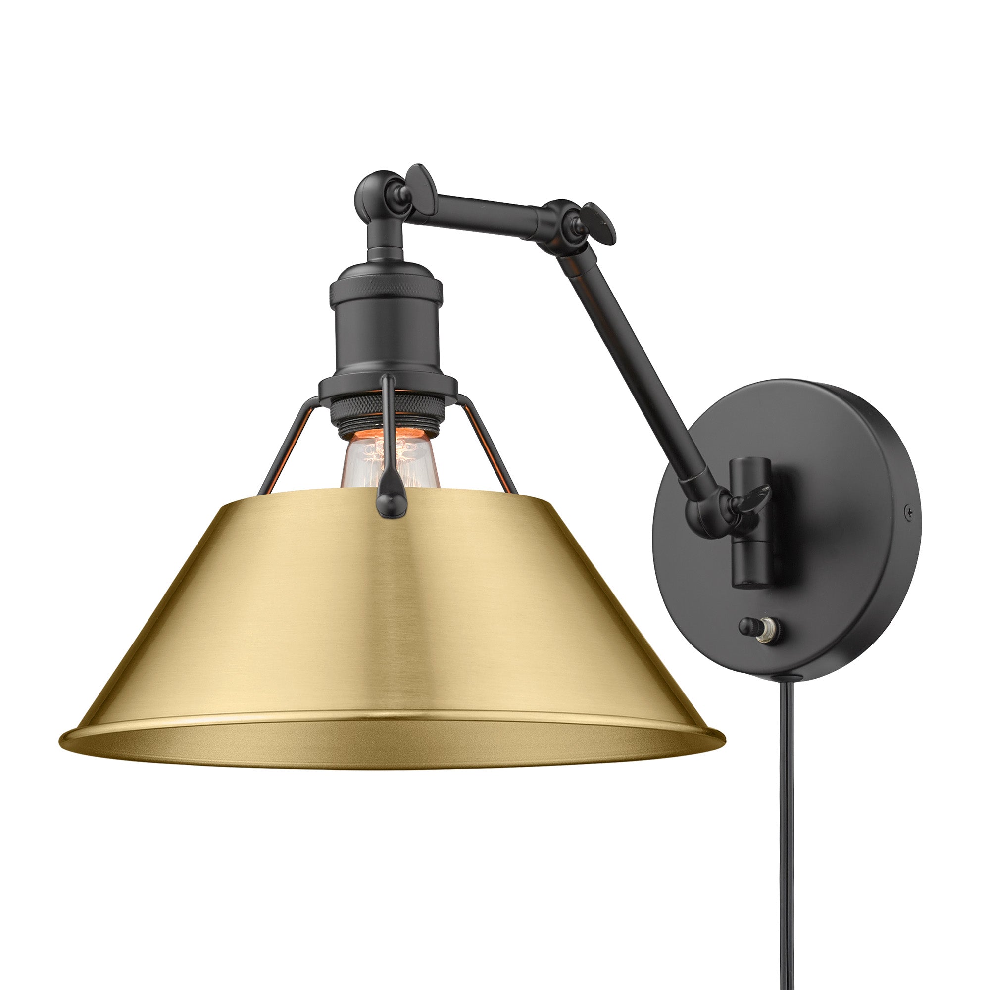 Yep by Golden Lighting Orwell 1-light Swing Arm in Matte Black and Brushed Champagne Brass shade