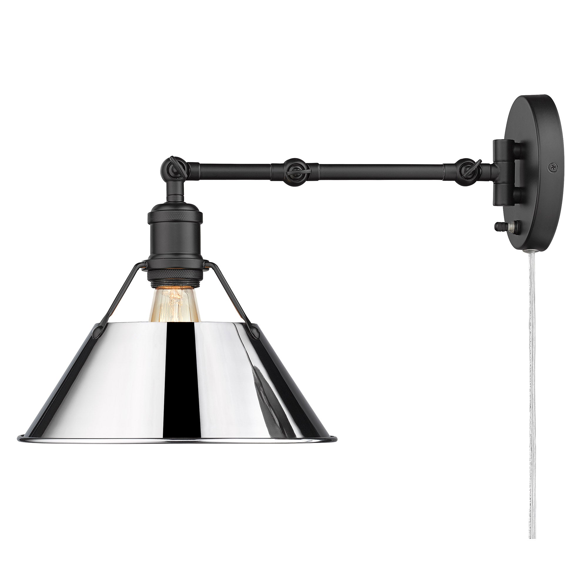 Yep by Golden Lighting Orwell 1-light Swing Arm Wall Lamp in Matte Black and Chrome shade - - Golden Lighting