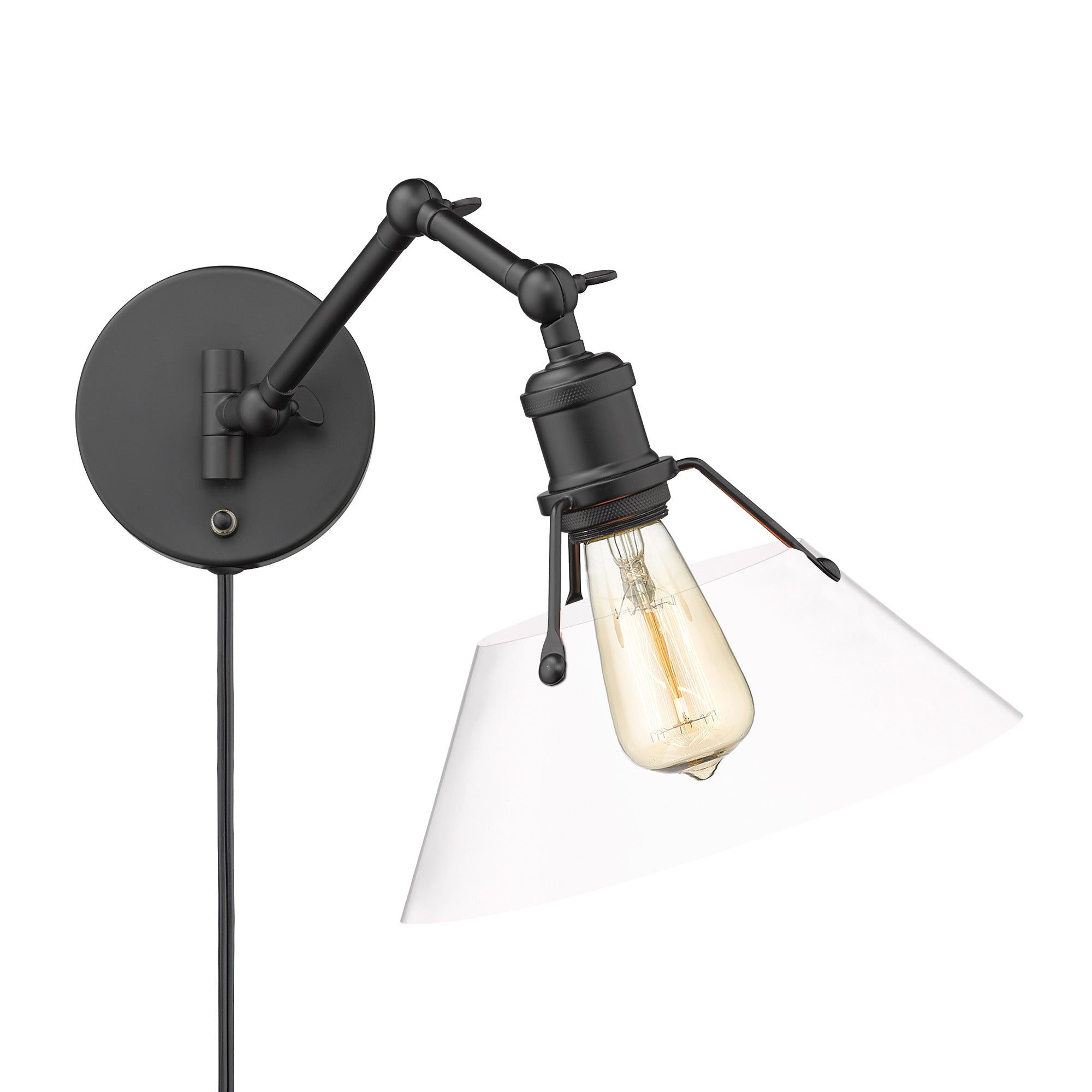 Yep by Golden Lighting Orwell 1-light Swing Arm Wall Lamp in Matte Black and Clear Glass - Default Title - Golden Lighting