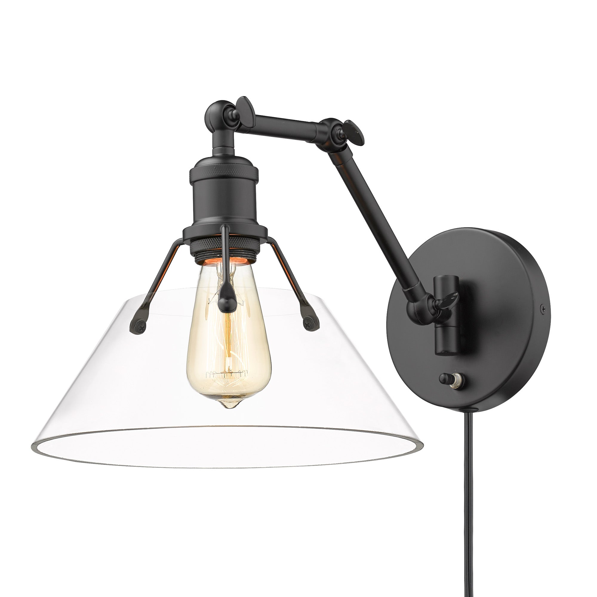 Yep by Golden Lighting Orwell 1-light Swing Arm Wall Lamp in Matte Black and Clear Glass
