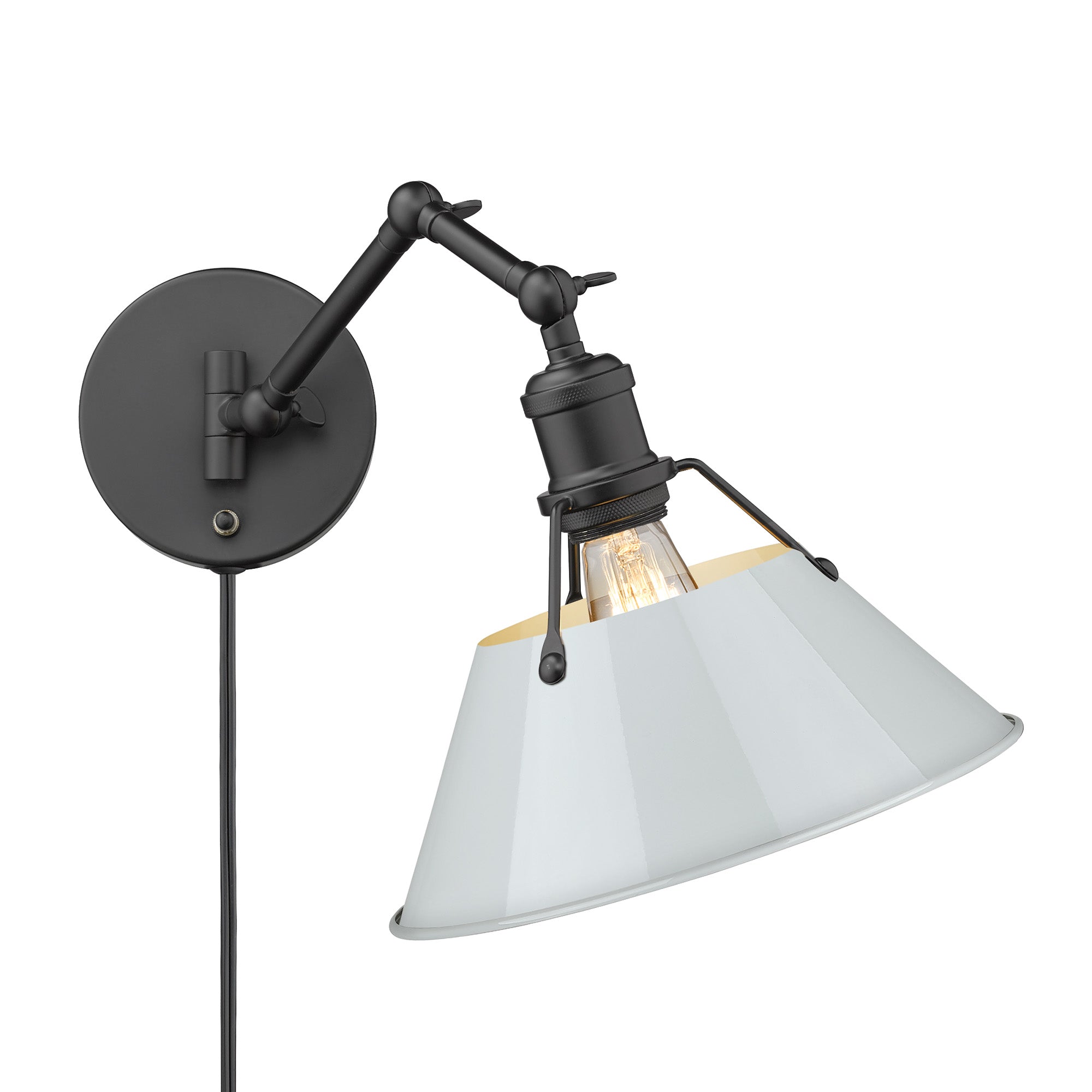 Yep by Golden Lighting Orwell 1-light Swing Arm Wall Lamp in Matte Black and Dusky Blue shade - - Golden Lighting