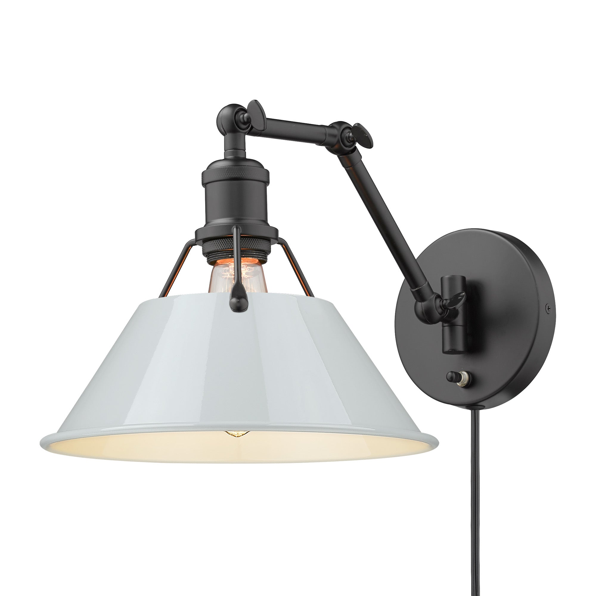 Yep by Golden Lighting Orwell 1-light Swing Arm Wall Lamp in Matte Black and Dusky Blue shade - - Golden Lighting