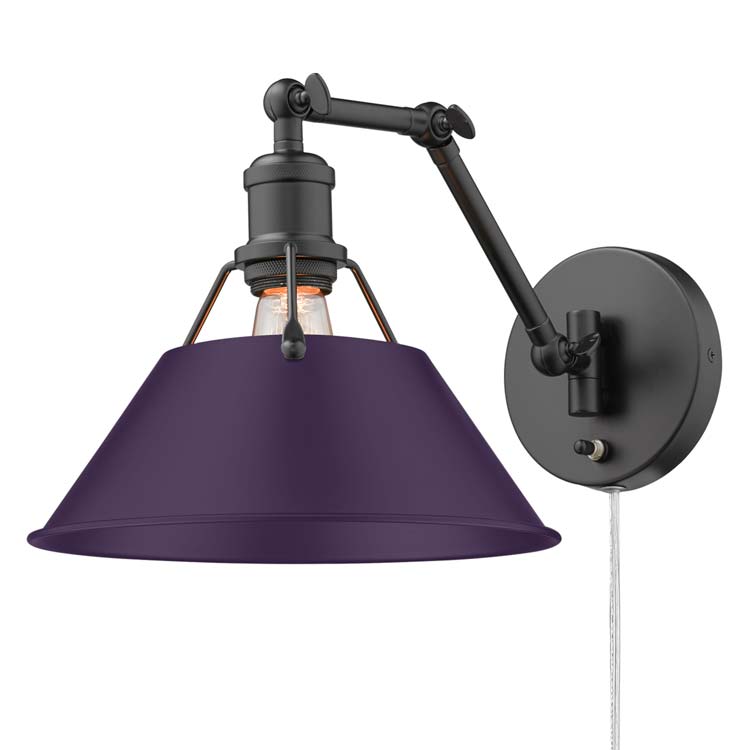 Yep by Golden Lighting Orwell 1-light Swing Arm Wall Lamp in Matte Black and Exotic Purple shade
