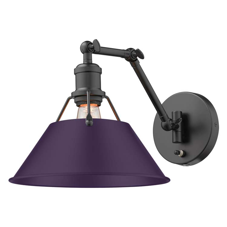 Yep by Golden Lighting Orwell 1-light Swing Arm Wall Lamp in Matte Black and Exotic Purple shade
