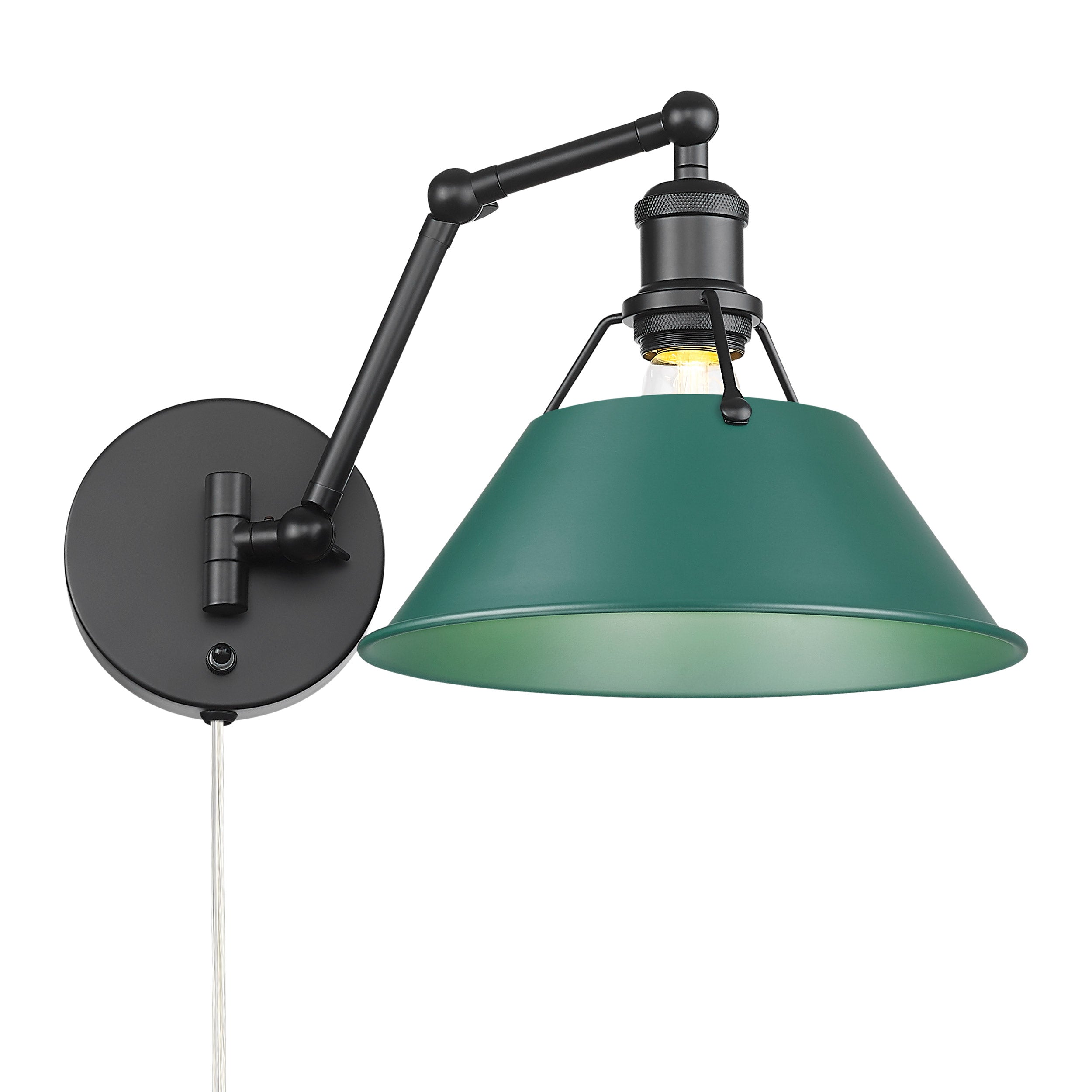 Yep by Golden Lighting Orwell 1-light Swing Arm Wall Lamp in Matte Black and Pine Green shade