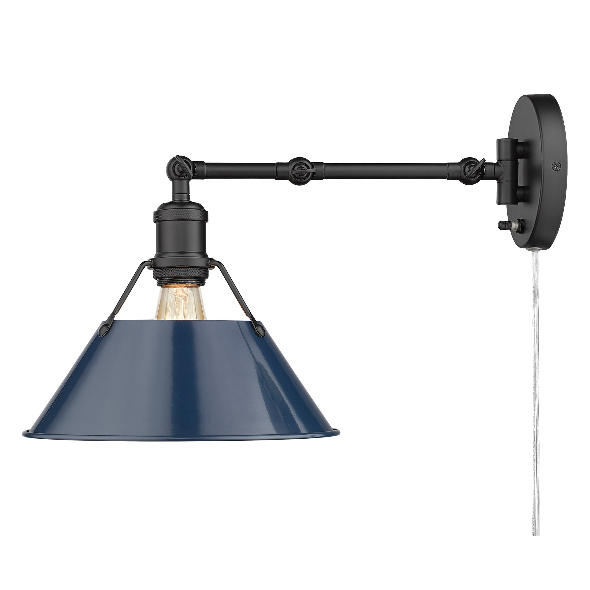 Yep by Golden Lighting Orwell 1-light Swing Arm Wall Lamp in Matte Black and Navy Blue shade - - Golden Lighting