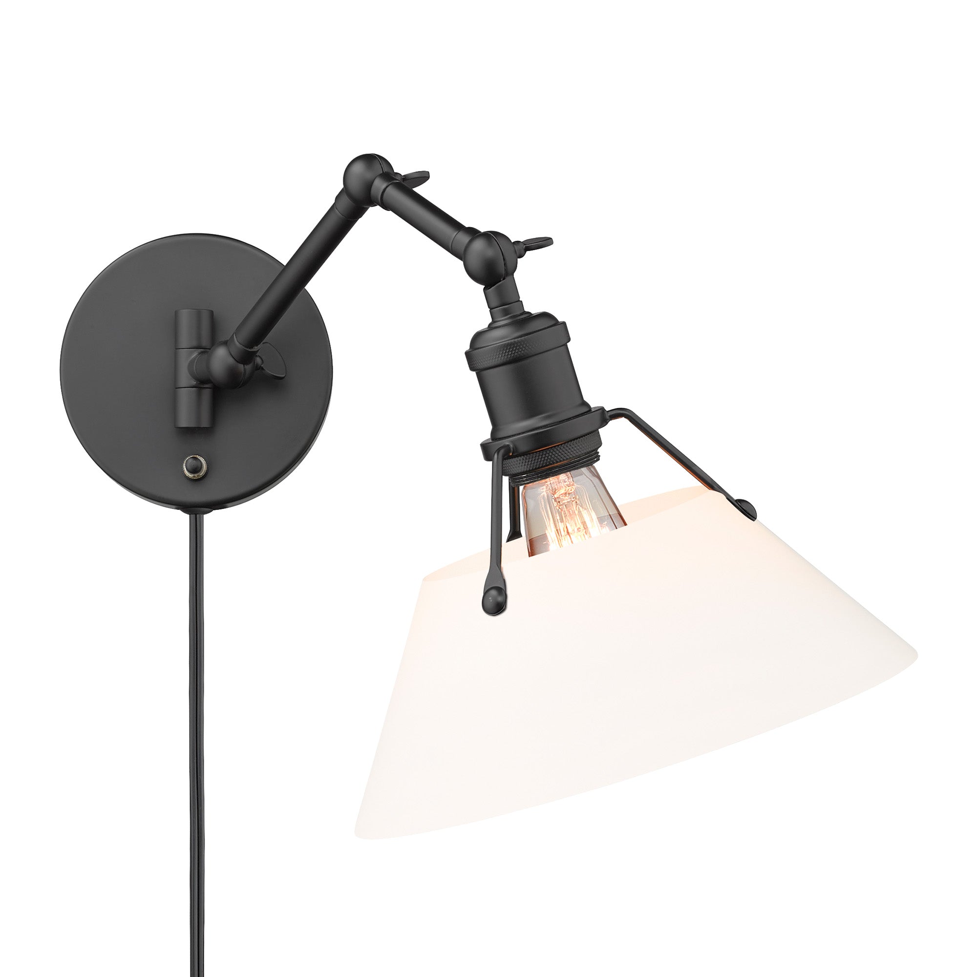 Yep by Golden Lighting Orwell 1-light Swing Arm Wall Lamp in Matte Black and Opal Glass - Default Title - Golden Lighting