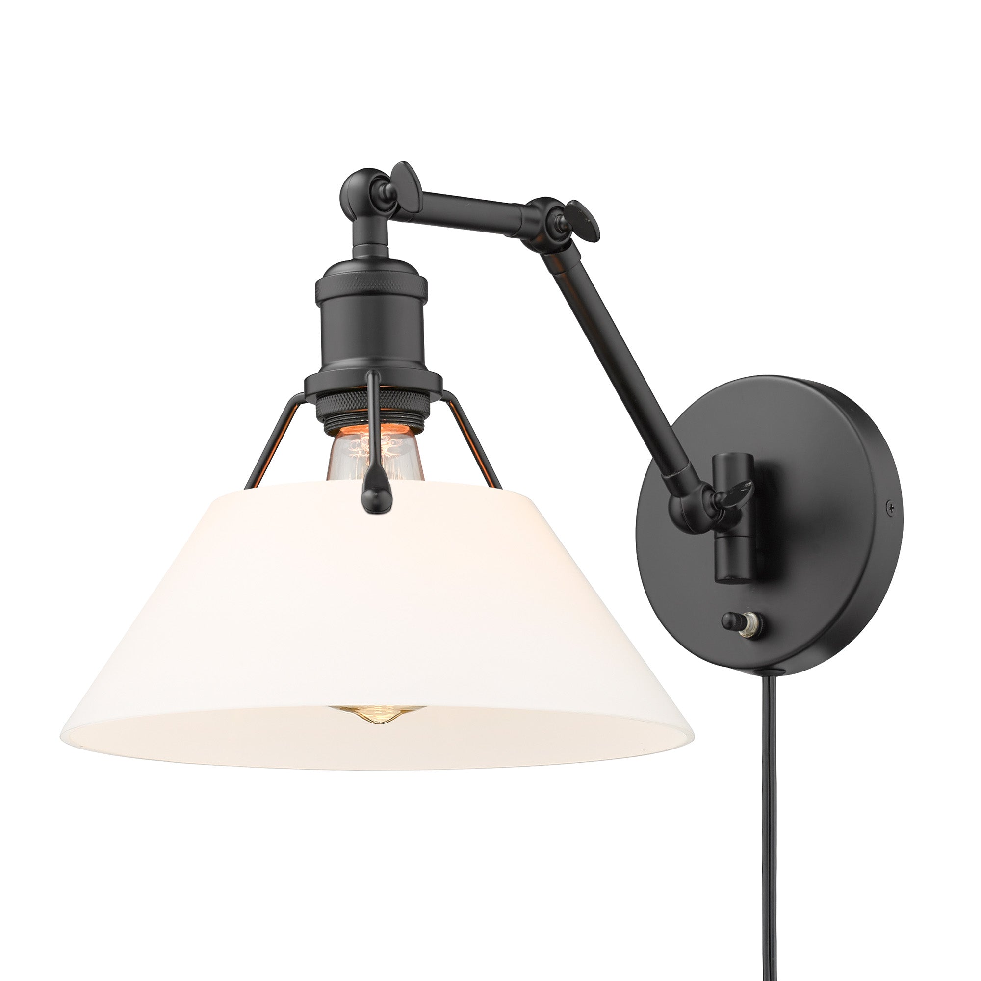 Yep by Golden Lighting Orwell 1-light Swing Arm Wall Lamp in Matte Black and Opal Glass - - Golden Lighting