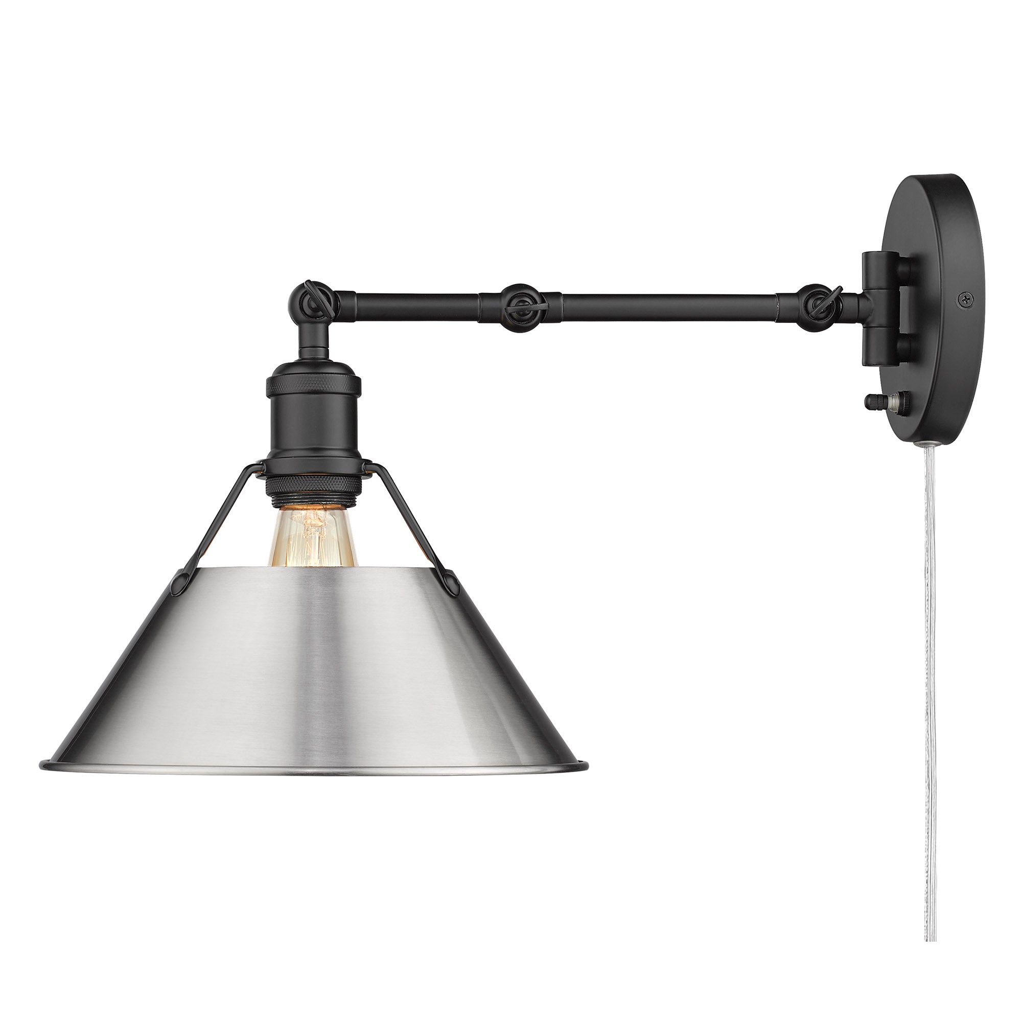 Yep by Golden Lighting Orwell 1-light Swing Arm Wall Lamp in Matte Black and Pewter shade
