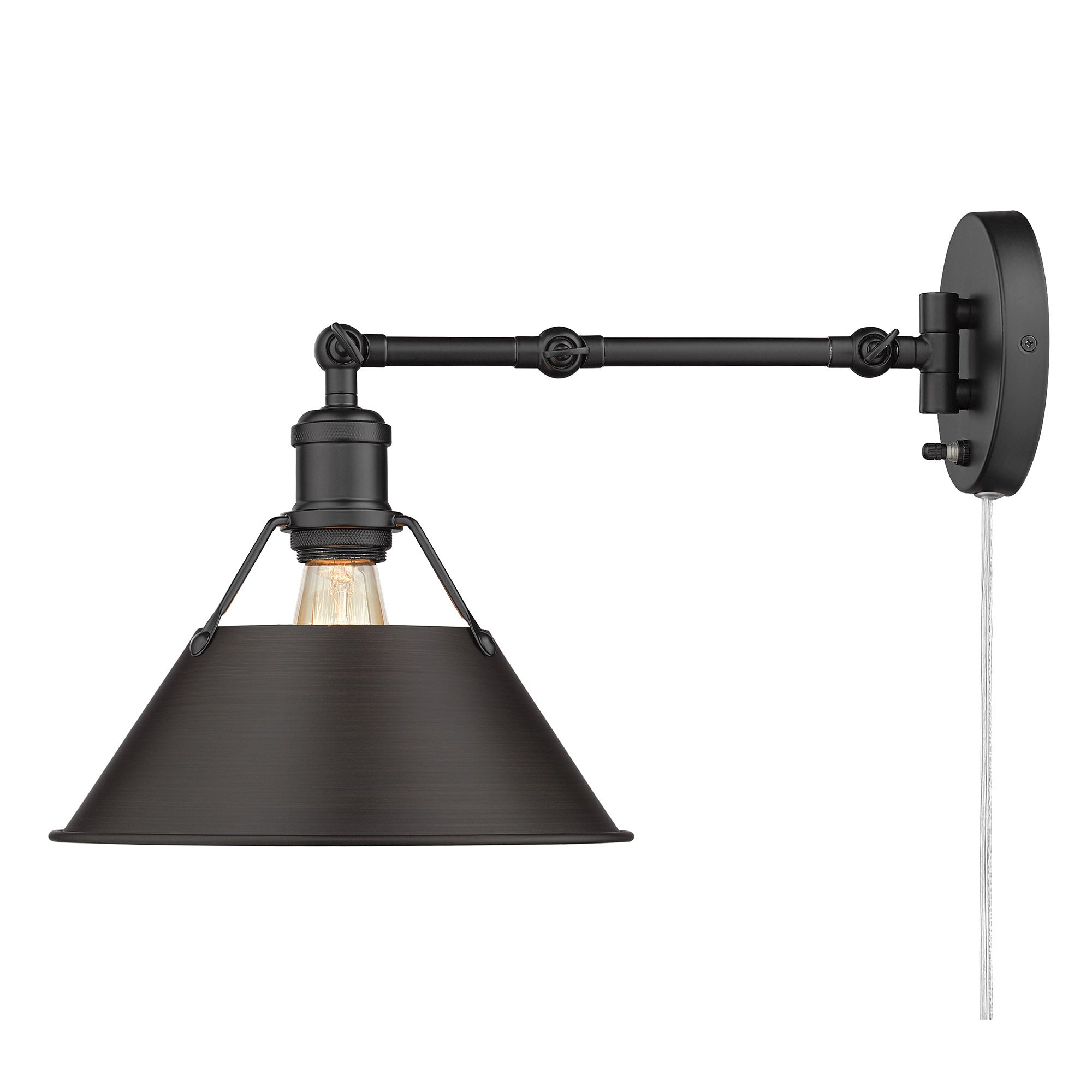 Yep by Golden Lighting Orwell 1-light Swing Arm Wall Lamp in Matte Black and Rubbed Bronze shade