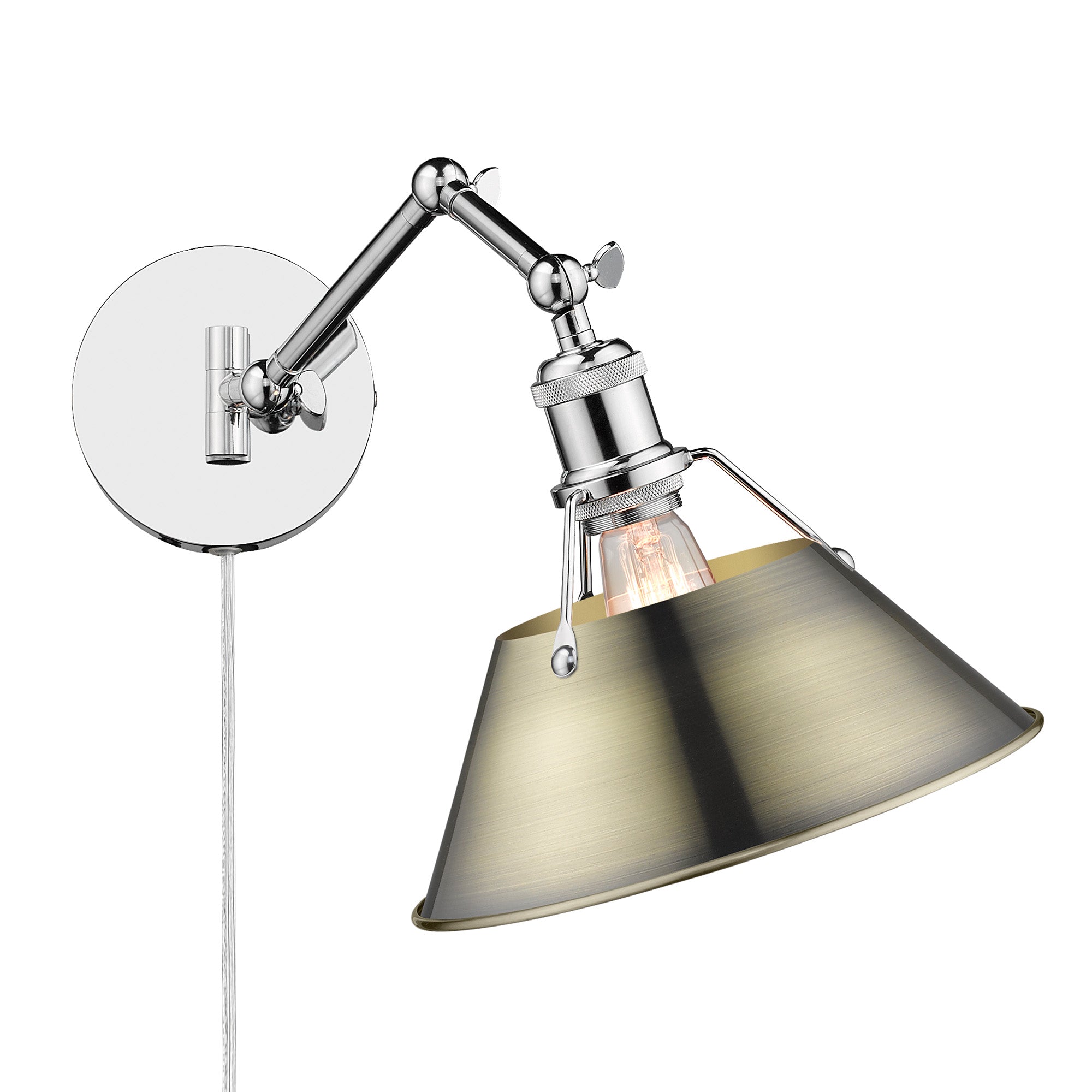 Yep by Golden Lighting Orwell 1-light Swing Arm Wall Lamp in Chrome and Aged Brass shade - - Golden Lighting