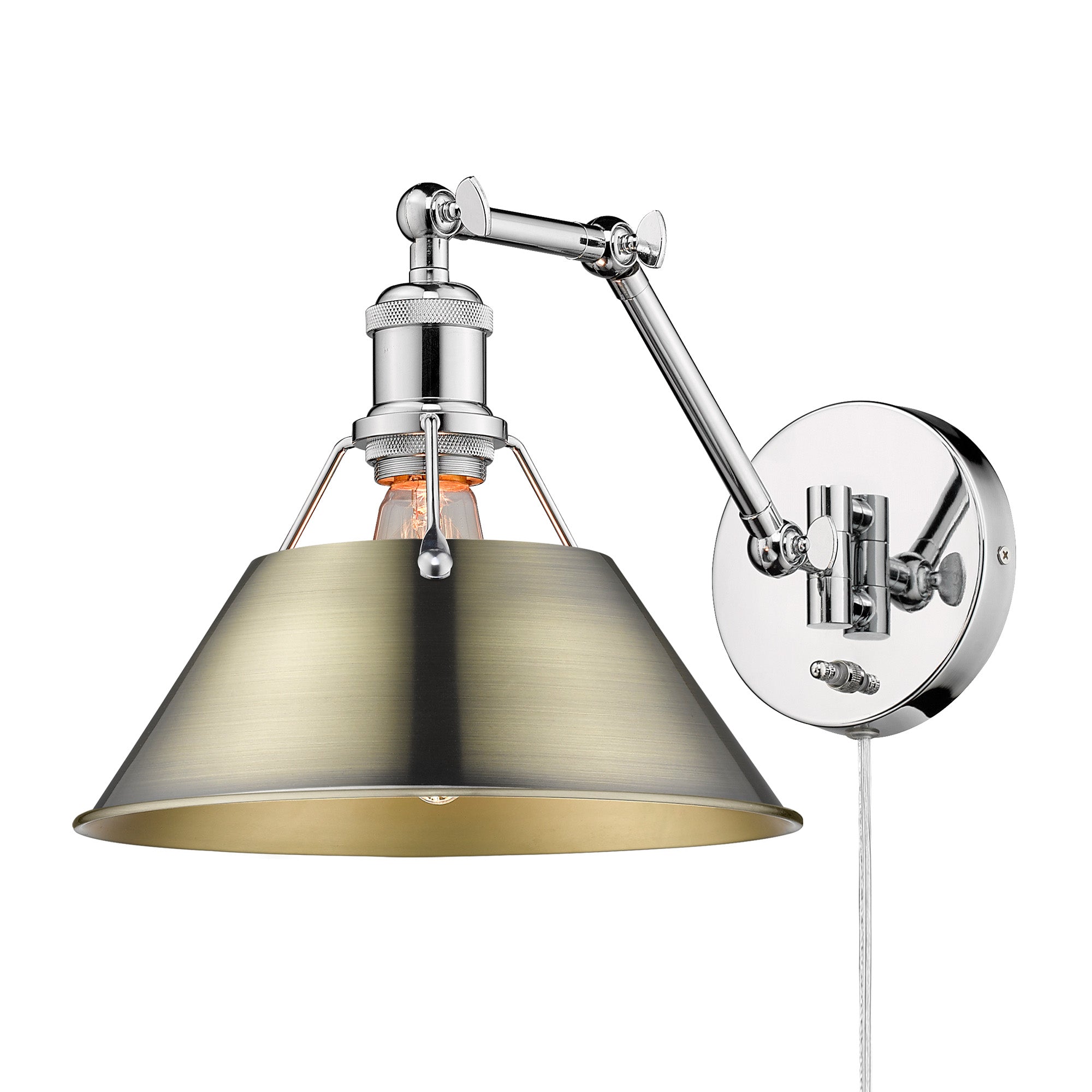 Yep by Golden Lighting Orwell 1-light Swing Arm Wall Lamp in Chrome and Aged Brass shade