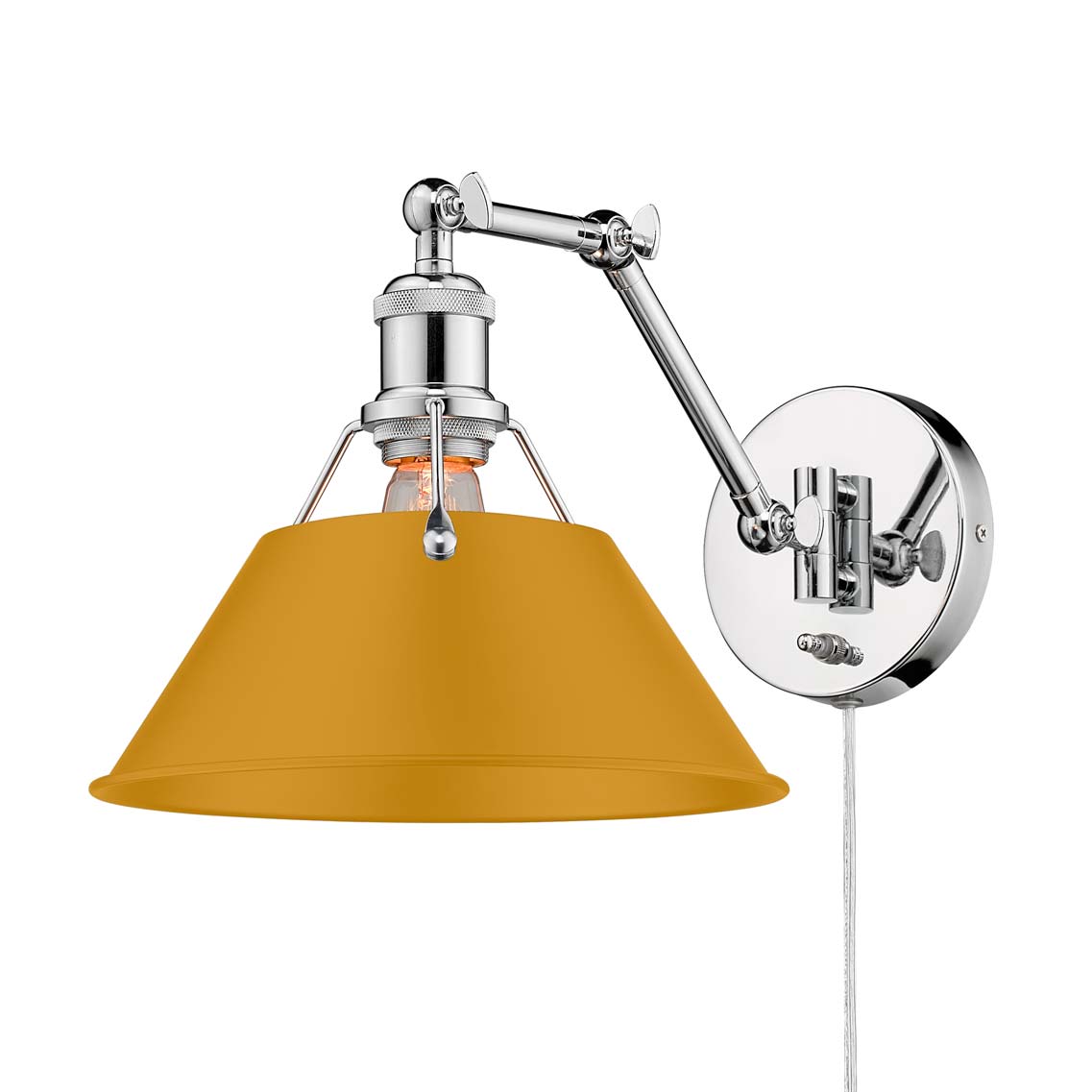 Yep by Golden Lighting Orwell 1-light Swing Arm Wall Lamp in Chrome and Auric Yellow shade