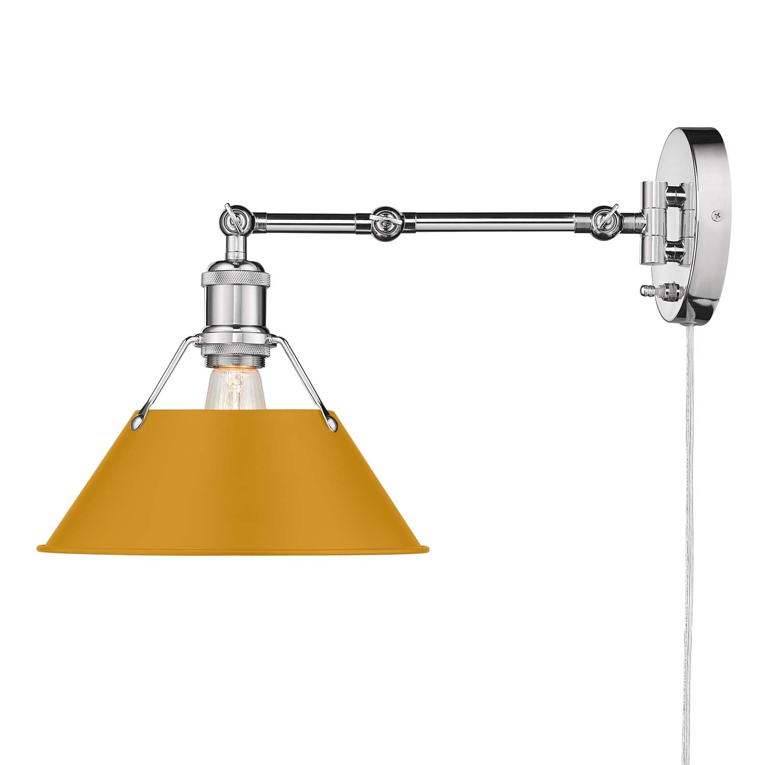 Yep by Golden Lighting Orwell 1-light Swing Arm Wall Lamp in Chrome and Auric Yellow shade