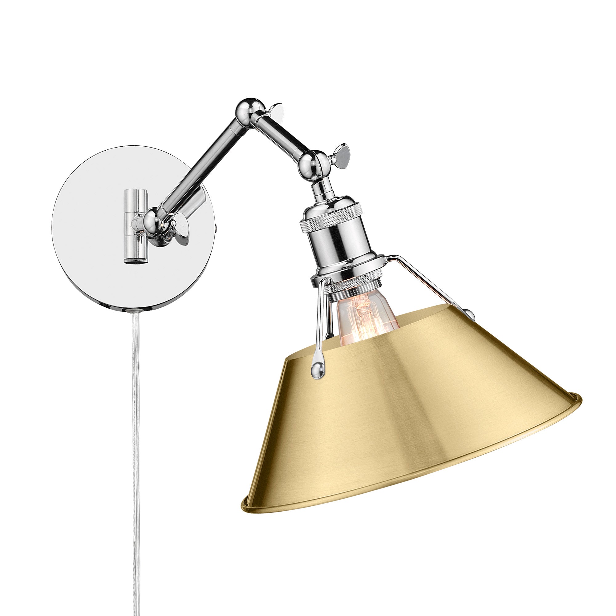 Yep by Golden Lighting Orwell 1-light Swing Arm Wall Lamp in Chrome and Brushed Champagne Brass shade - - Golden Lighting