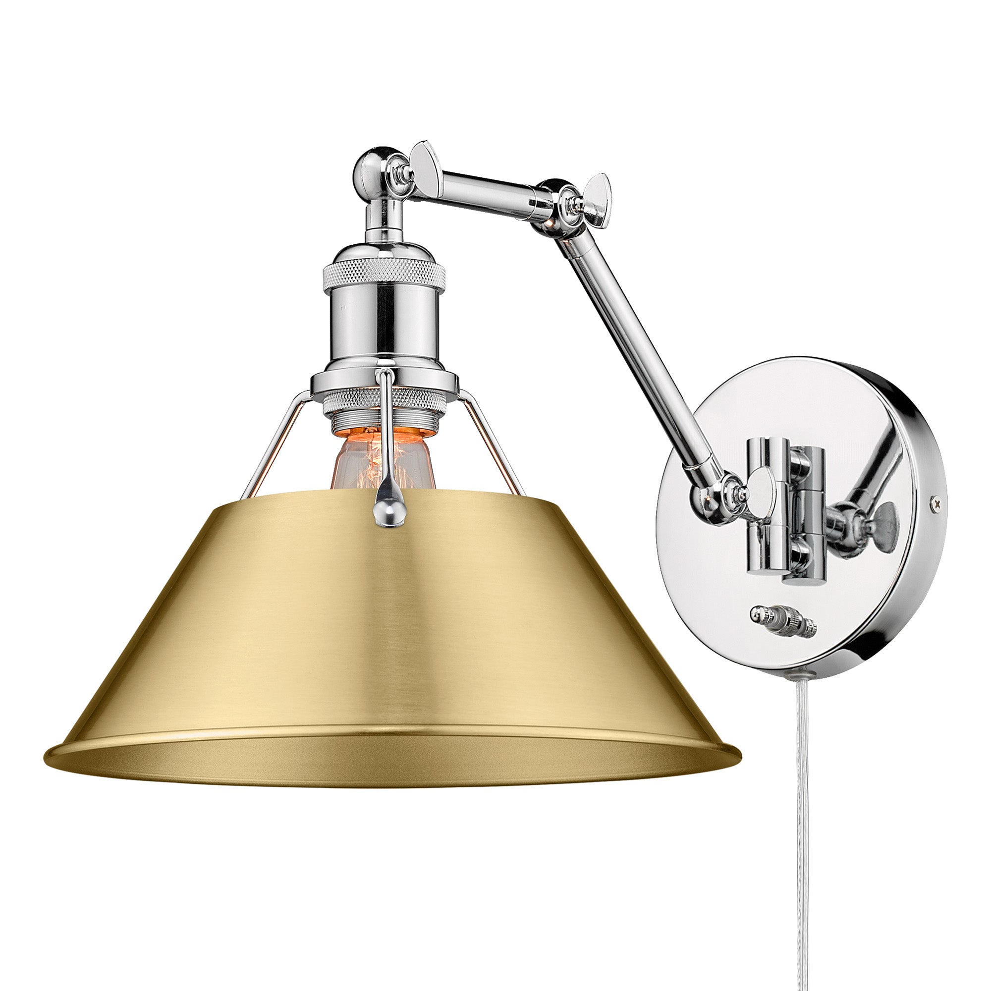 Yep by Golden Lighting Orwell 1-light Swing Arm Wall Lamp in Chrome and Brushed Champagne Brass shade - - Golden Lighting