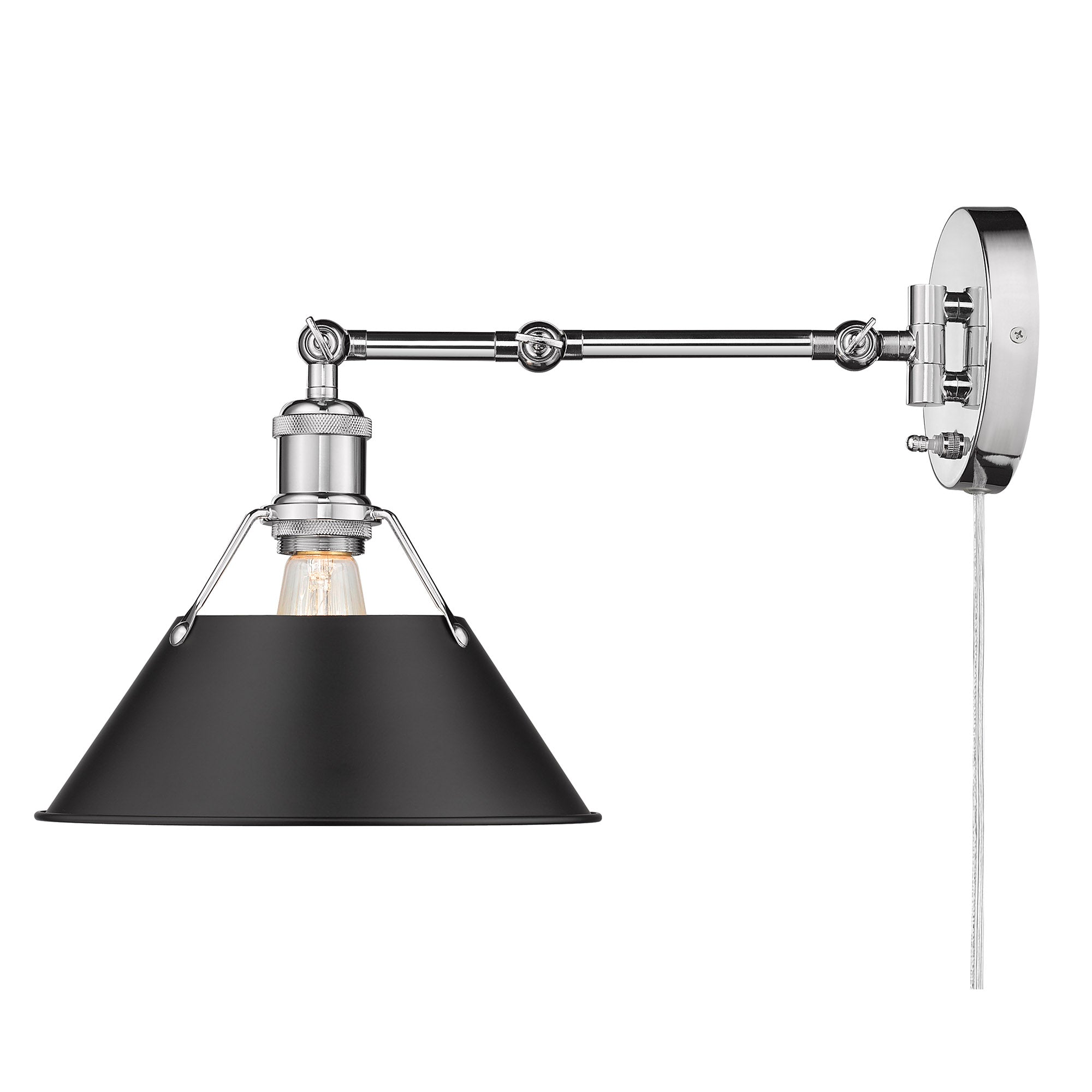 Yep by Golden Lighting Orwell 1-light Swing Arm Wall Lamp in Chrome and Matte Black shade - Default Title - Golden Lighting