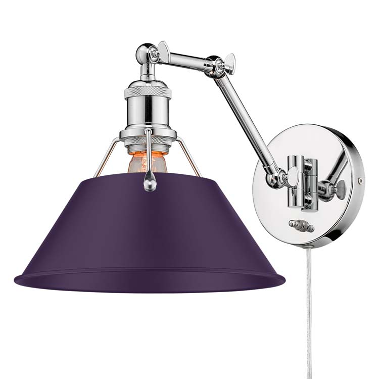 Yep by Golden Lighting Orwell 1-light Swing Arm Wall Lamp in Chrome and Exotic Purple shade