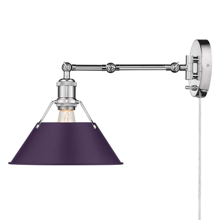Yep by Golden Lighting Orwell 1-light Swing Arm Wall Lamp in Chrome and Exotic Purple shade