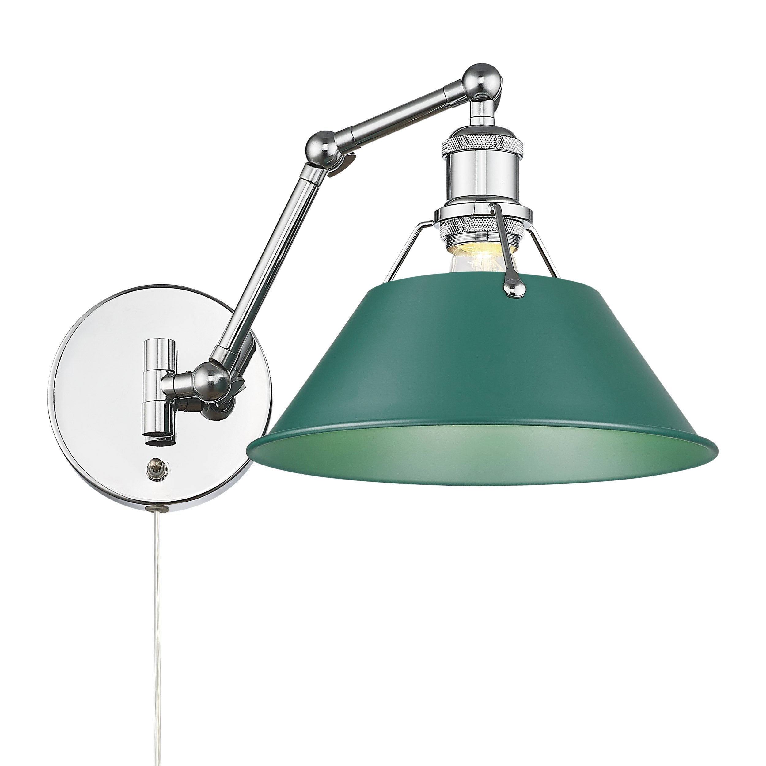 Yep by Golden Lighting Orwell 1-light Swing Arm Wall Lamp in Chrome and Pine Green shade