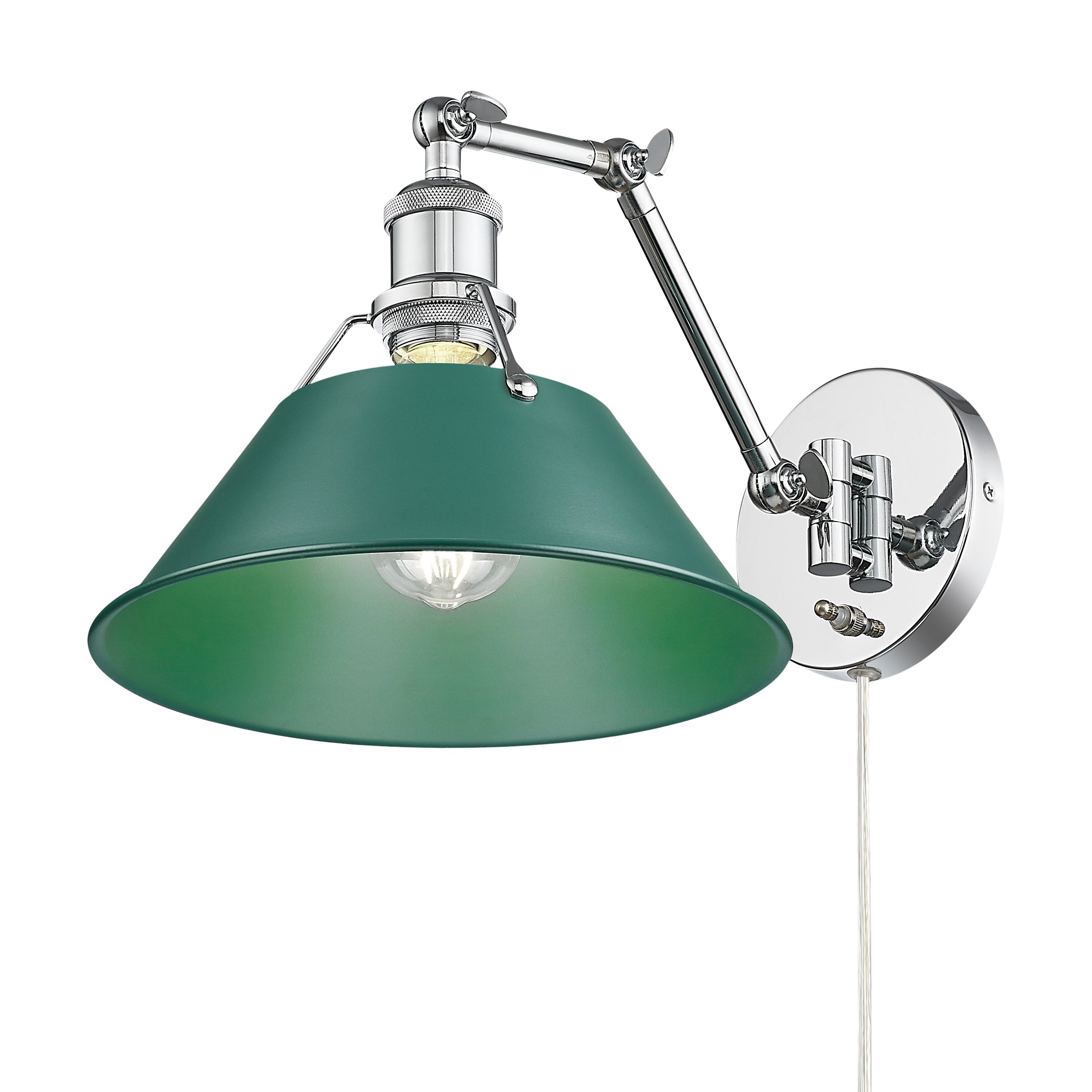Yep by Golden Lighting Orwell 1-light Swing Arm Wall Lamp in Chrome and Pine Green shade - - Golden Lighting