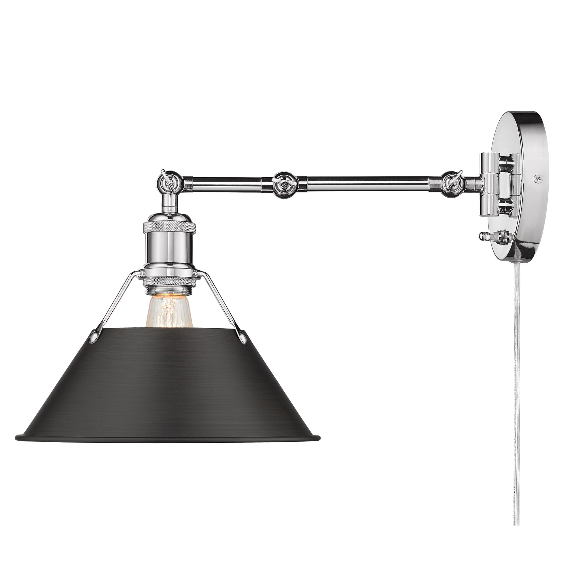 Yep by Golden Lighting Orwell 1-light Swing Arm Wall Lamp in Chrome and Rubbed Bronze shade