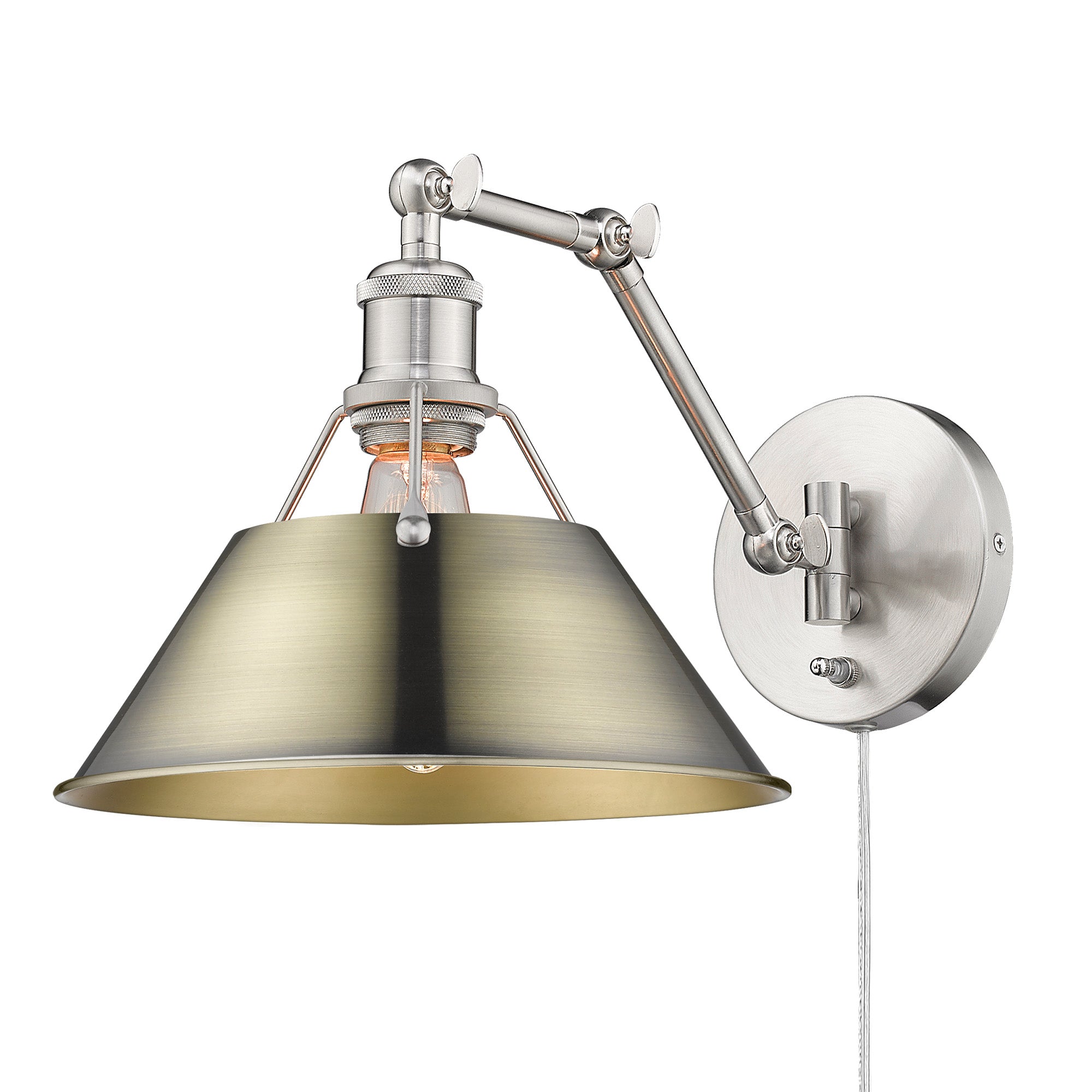 Yep by Golden Lighting Orwell 1-light Swing Arm Wall Lamp in Pewter and Aged Brass shade - Default Title - Golden Lighting