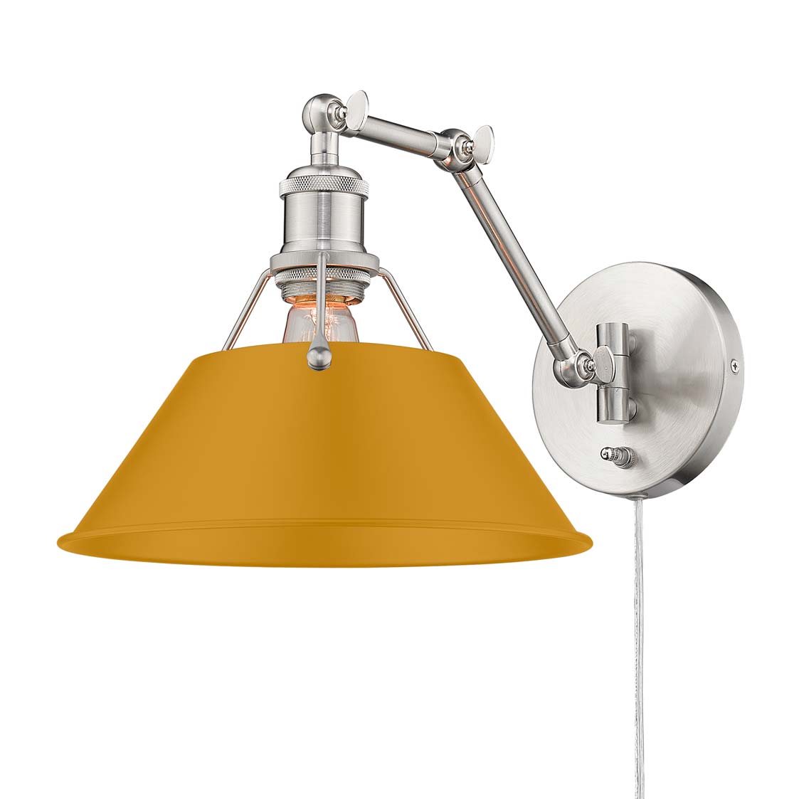 Yep by Golden Lighting Orwell 1-light Swing Arm Wall Lamp in Pewter and Auric Yellow shade