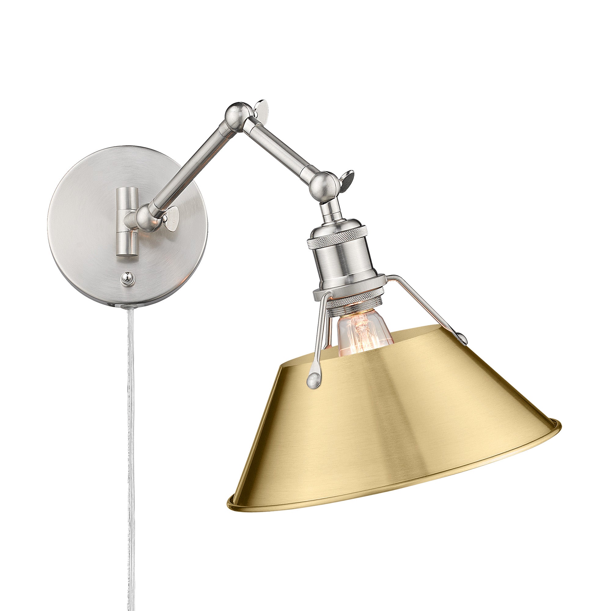 Yep by Golden Lighting Orwell 1-light Swing Arm Wall Lamp in Pewter and Brushed Champagne Brass shade - - Golden Lighting