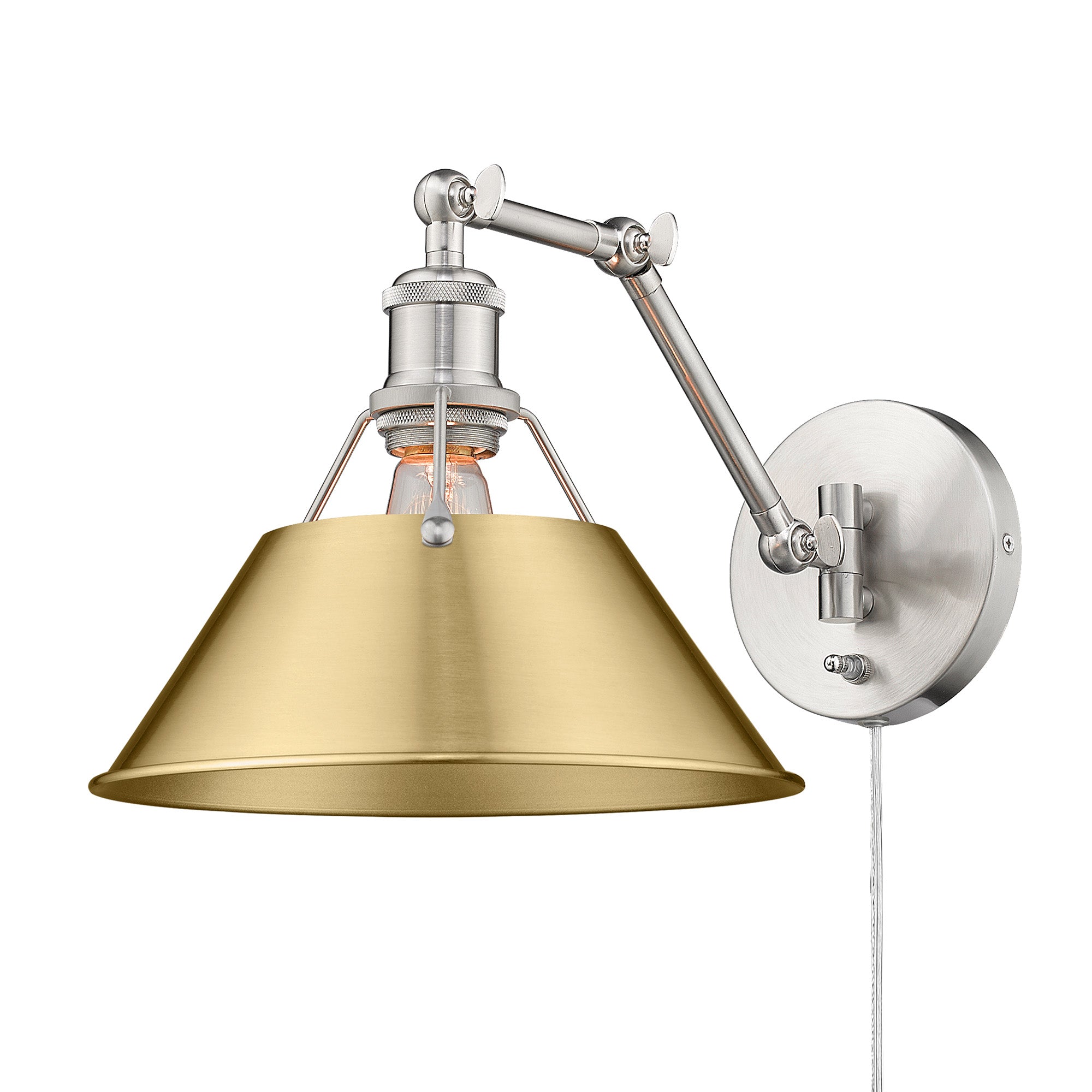 Yep by Golden Lighting Orwell 1-light Swing Arm Wall Lamp in Pewter and Brushed Champagne Brass shade