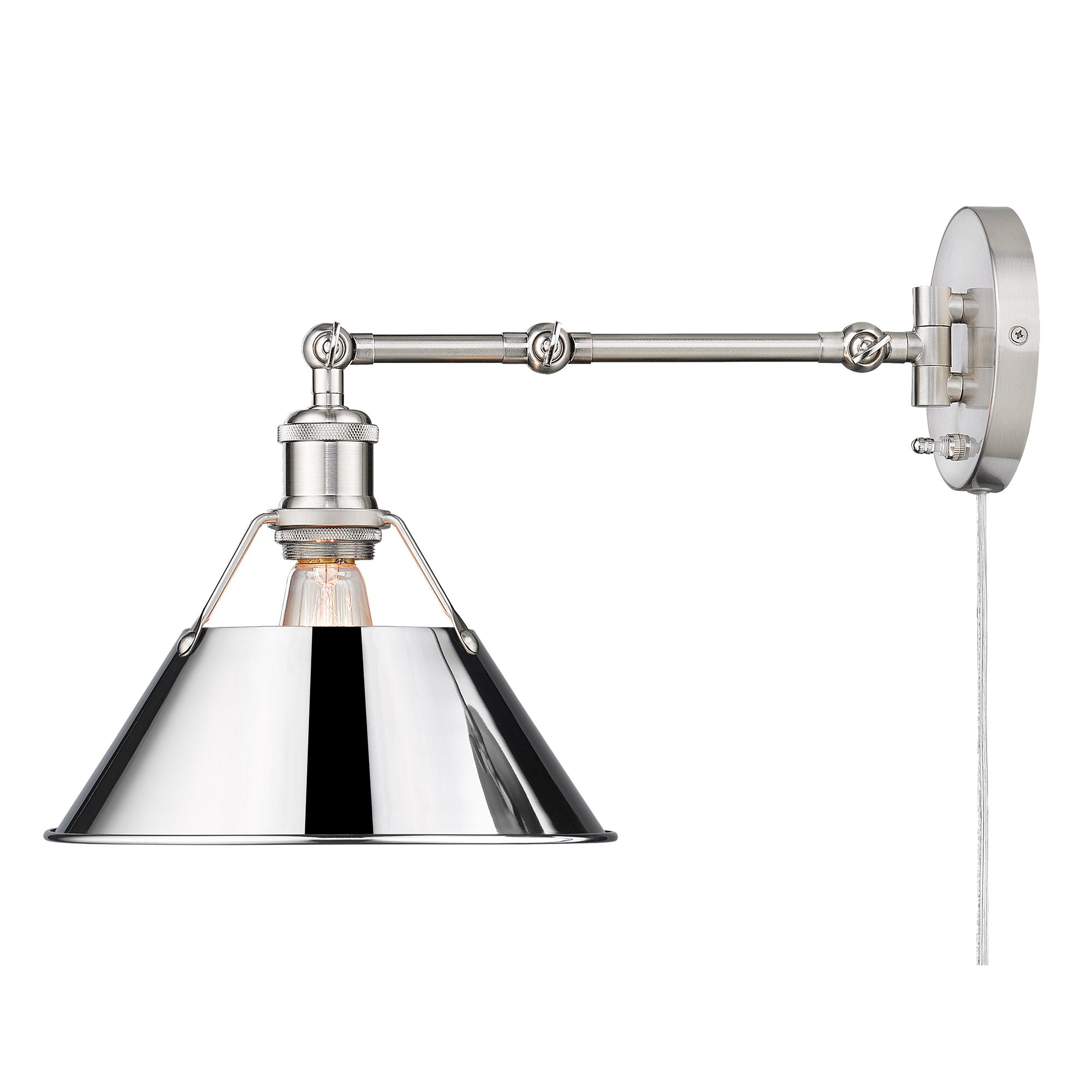 Yep by Golden Lighting Orwell 1-light Swing Arm Wall Lamp in Pewter and Chrome shade