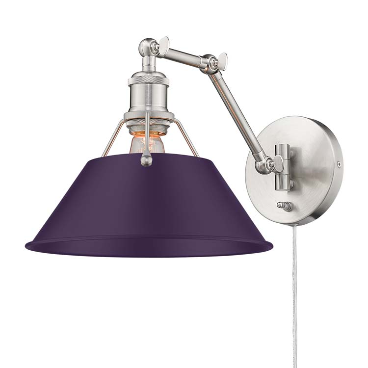 Yep by Golden Lighting Orwell 1-light Swing Arm Wall Lamp in Pewter and Exotic Purple shade