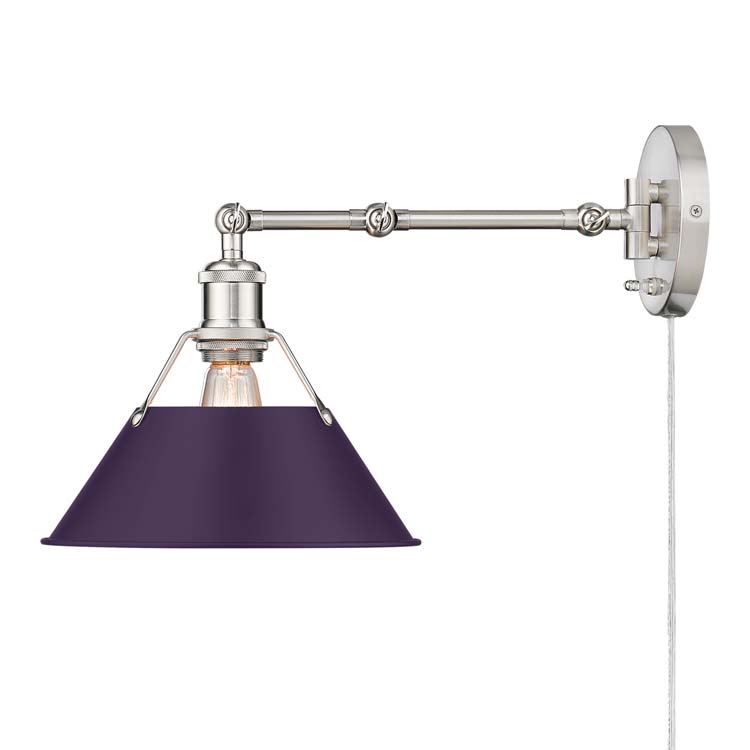 Yep by Golden Lighting Orwell 1-light Swing Arm Wall Lamp in Pewter and Exotic Purple shade