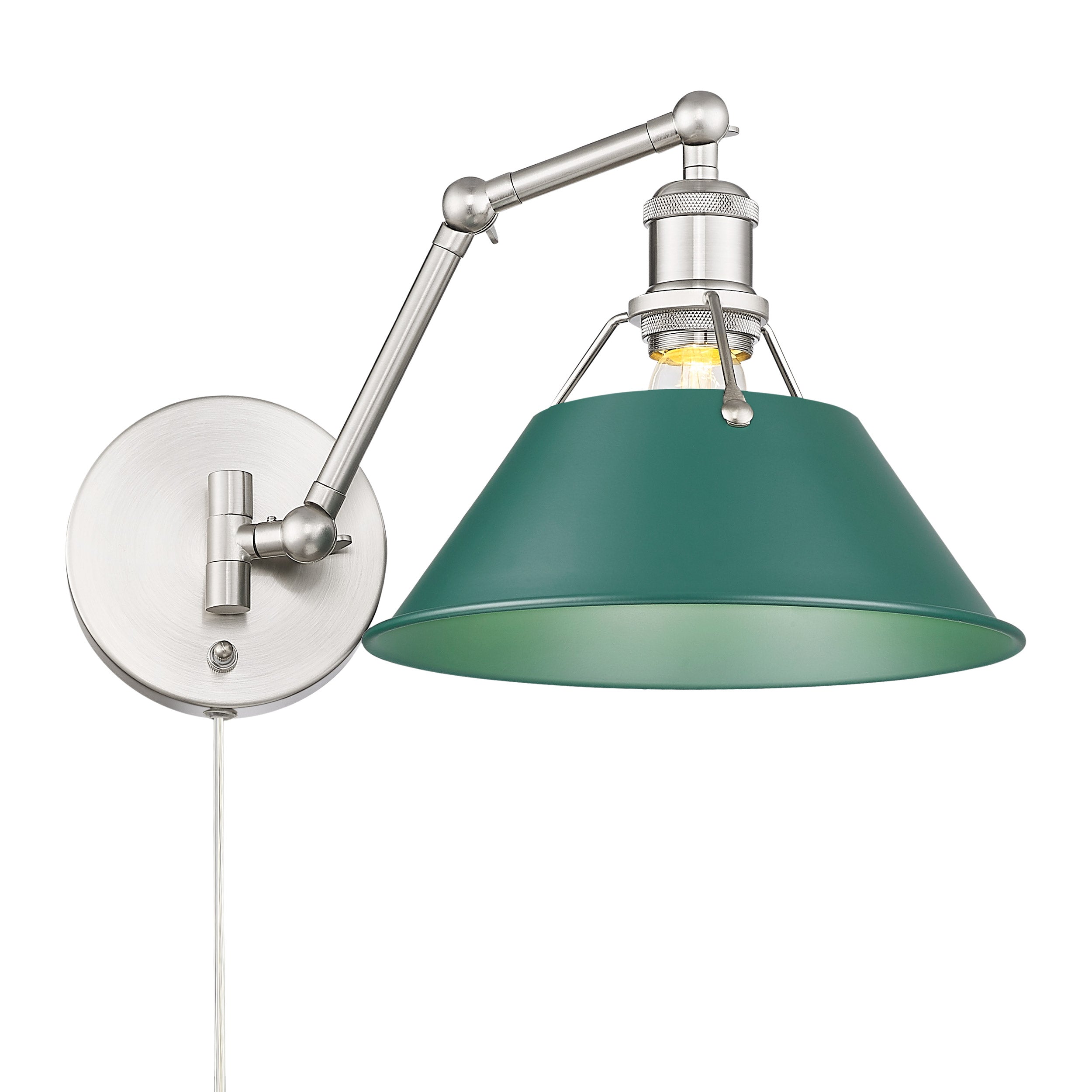 Yep by Golden Lighting Orwell 1-light Swing Arm Wall Lamp in Pewter and Pine Green shade