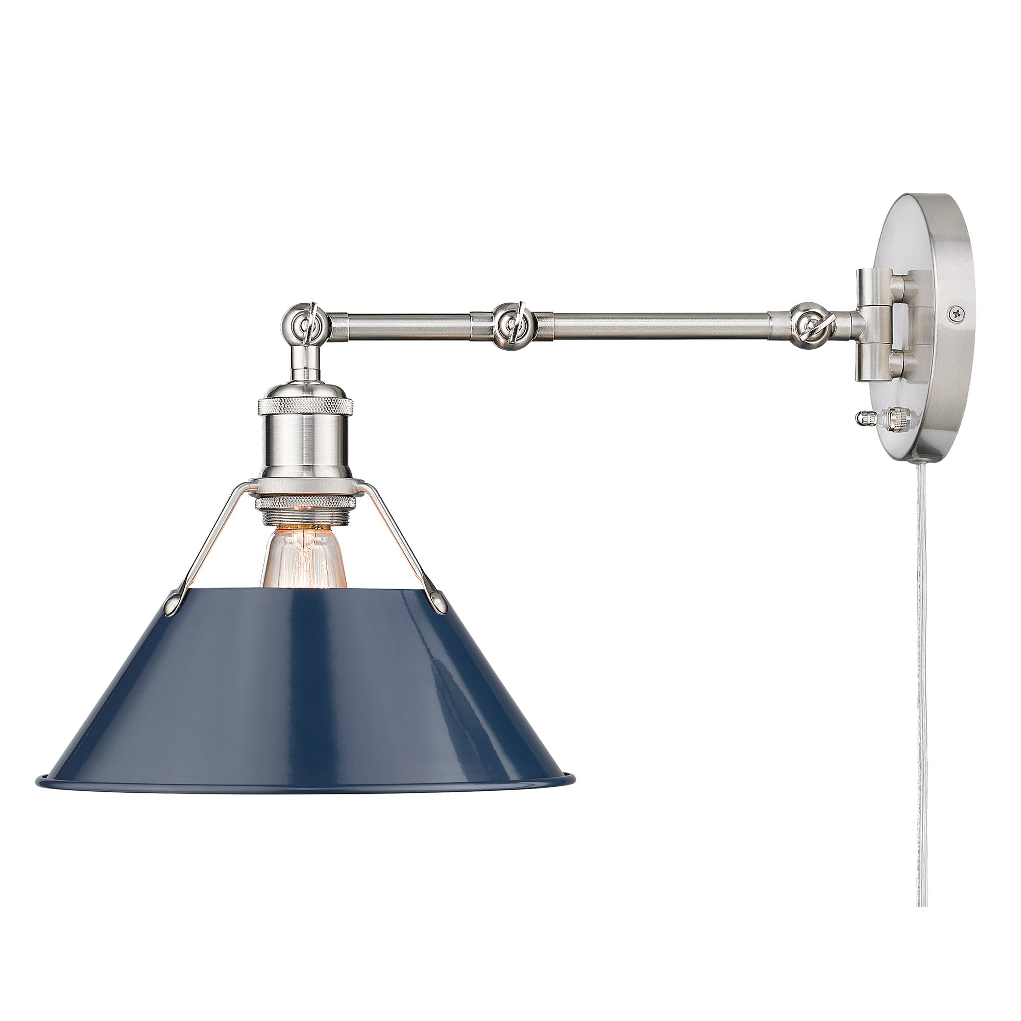 Yep by Golden Lighting Orwell 1-light Swing Arm Wall Lamp in Pewter and Navy Blue shade