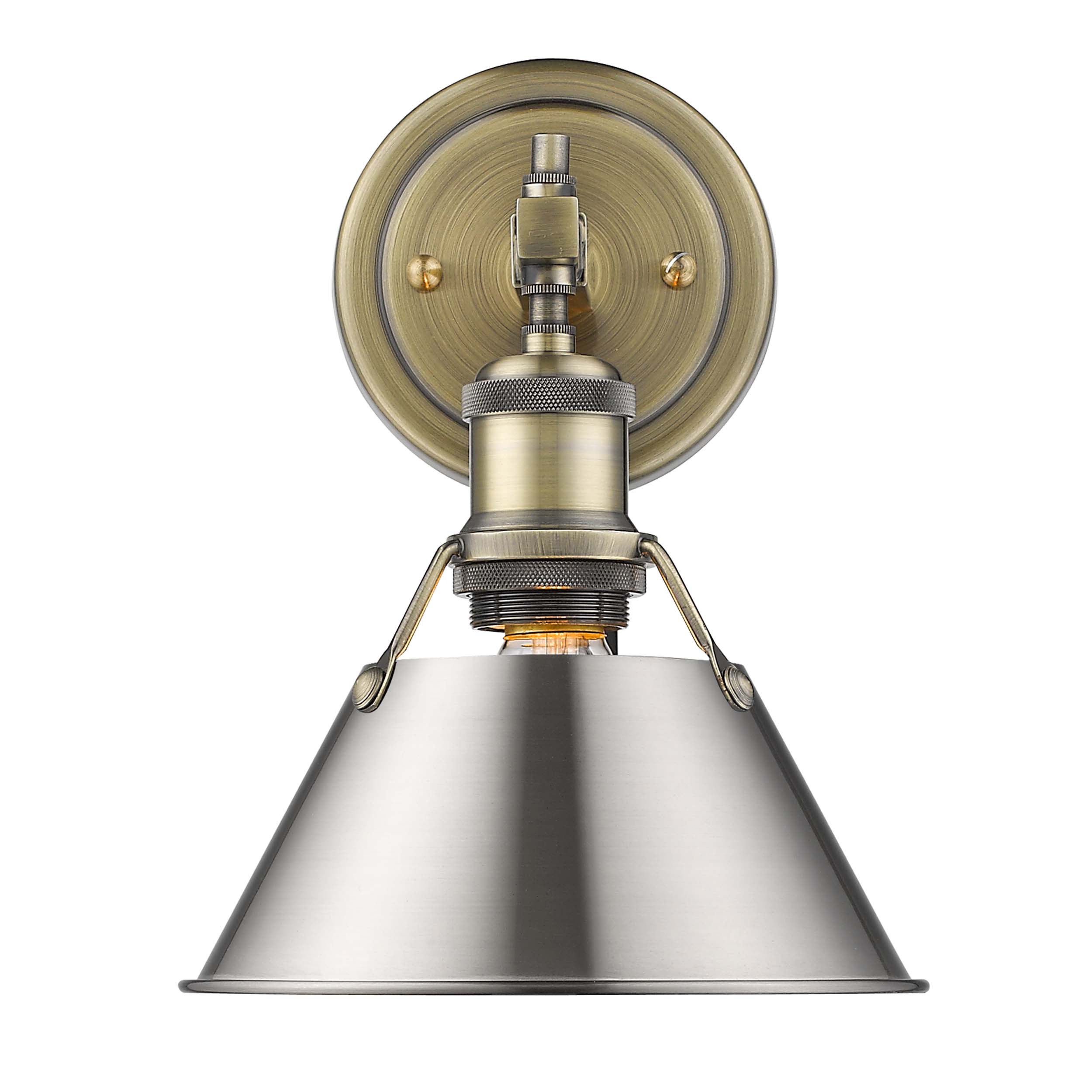 Yep by Golden Lighting Orwell 1-light Vanity in Aged Brass and Pewter shade - - Golden Lighting